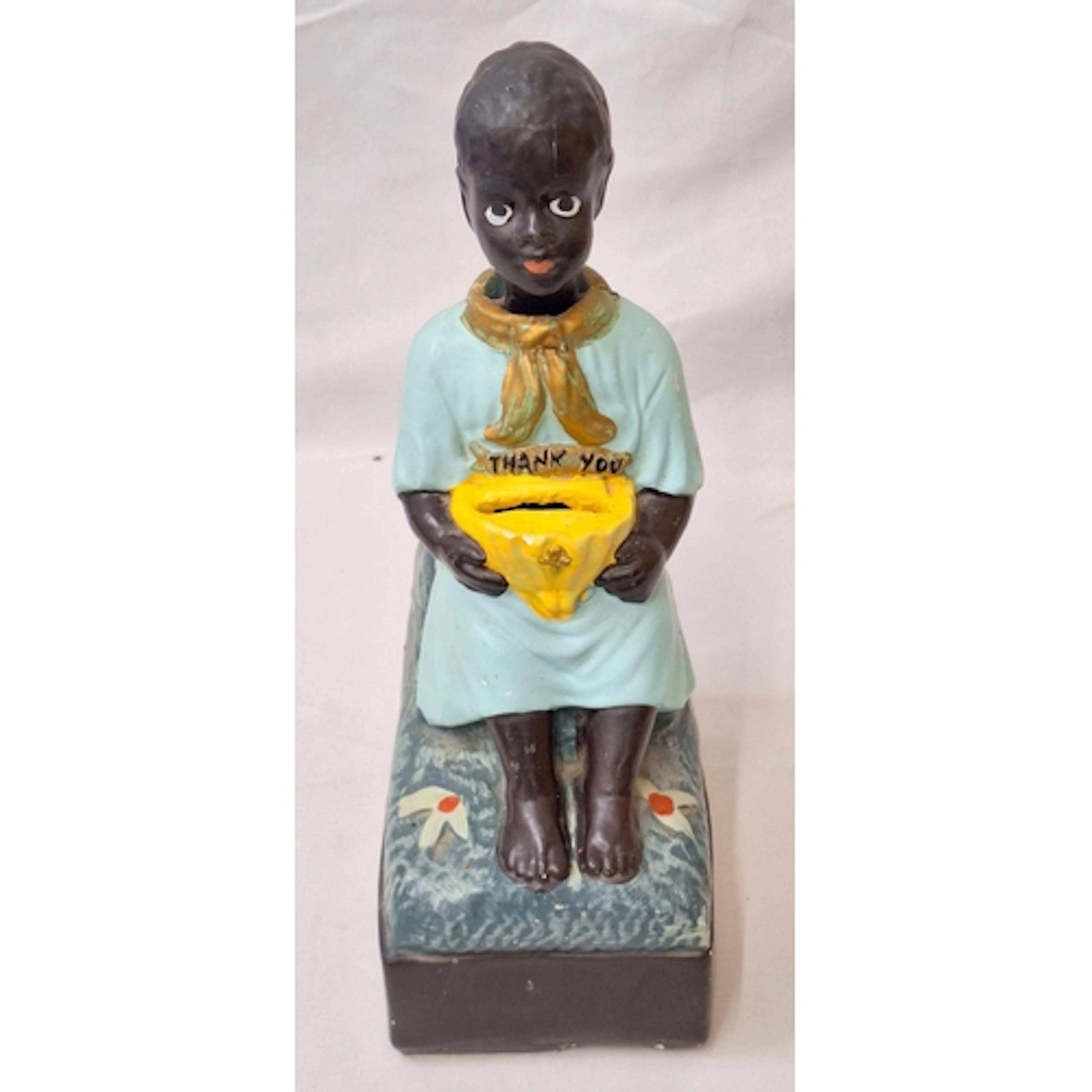 Vintage Chalk Ware Alms Donation Box in form of child with n...