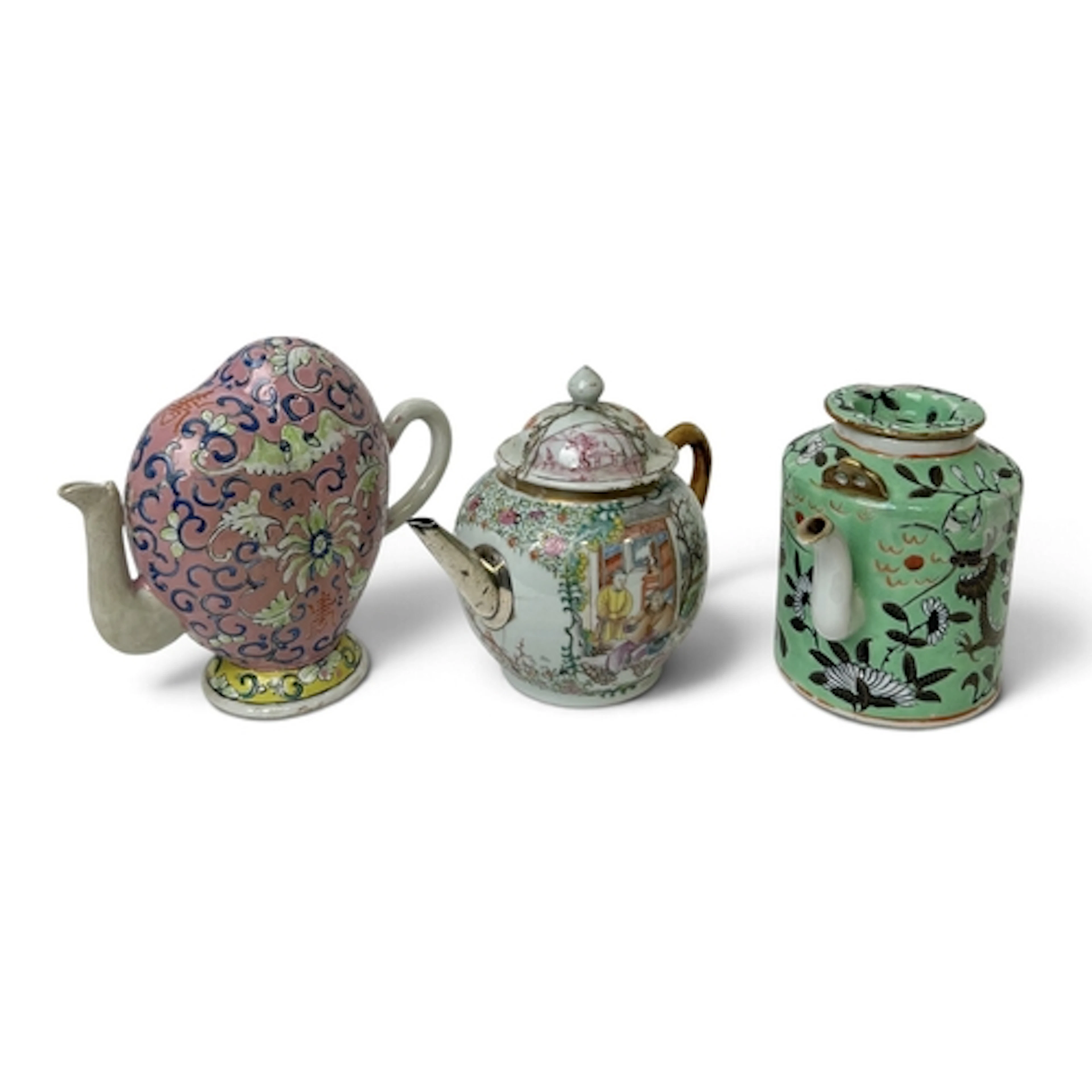 THREE CHINESE QING PERIOD TEAPOTS Tallest 16cm