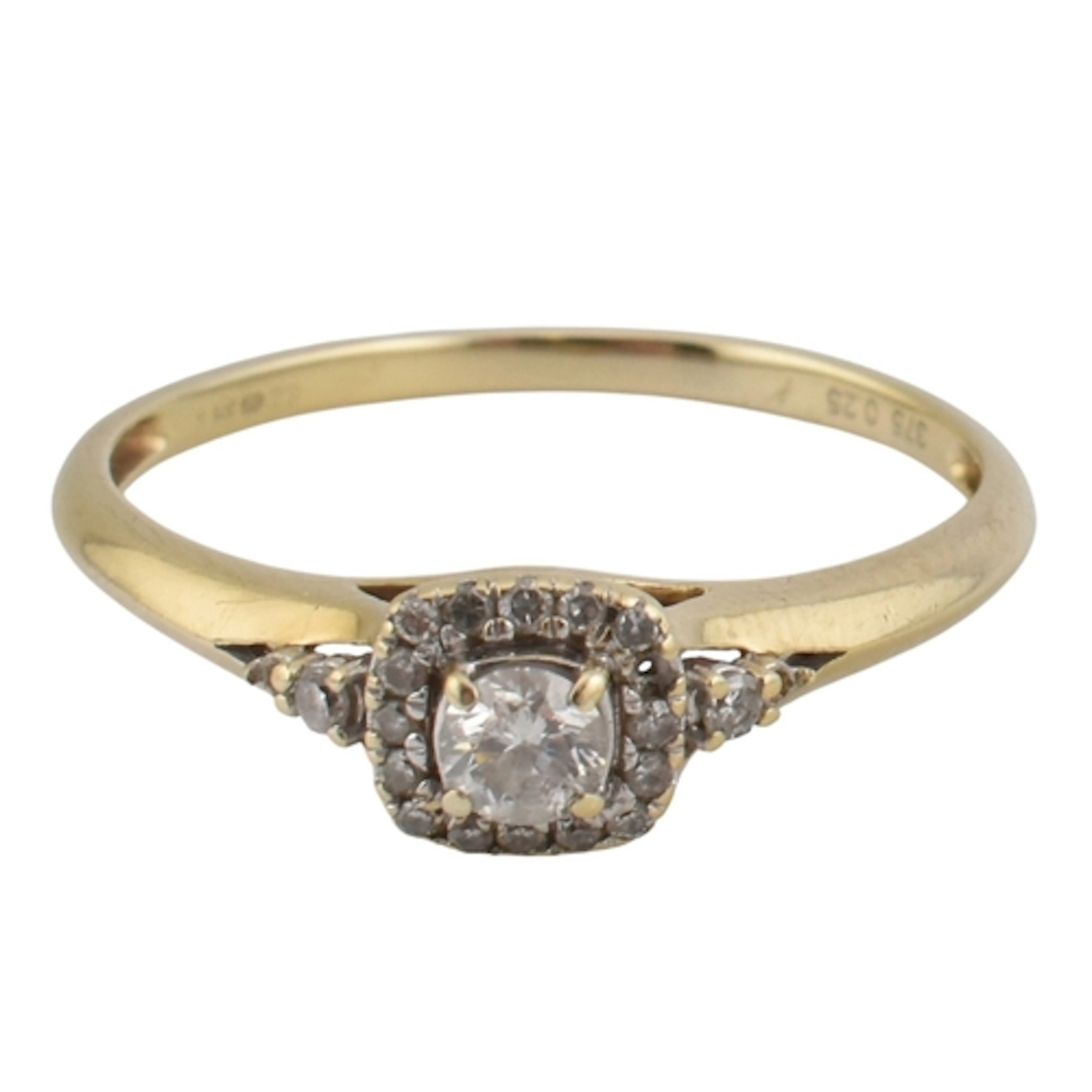 A 9ct gold and diamond Art Deco style cluster ring. Central ...