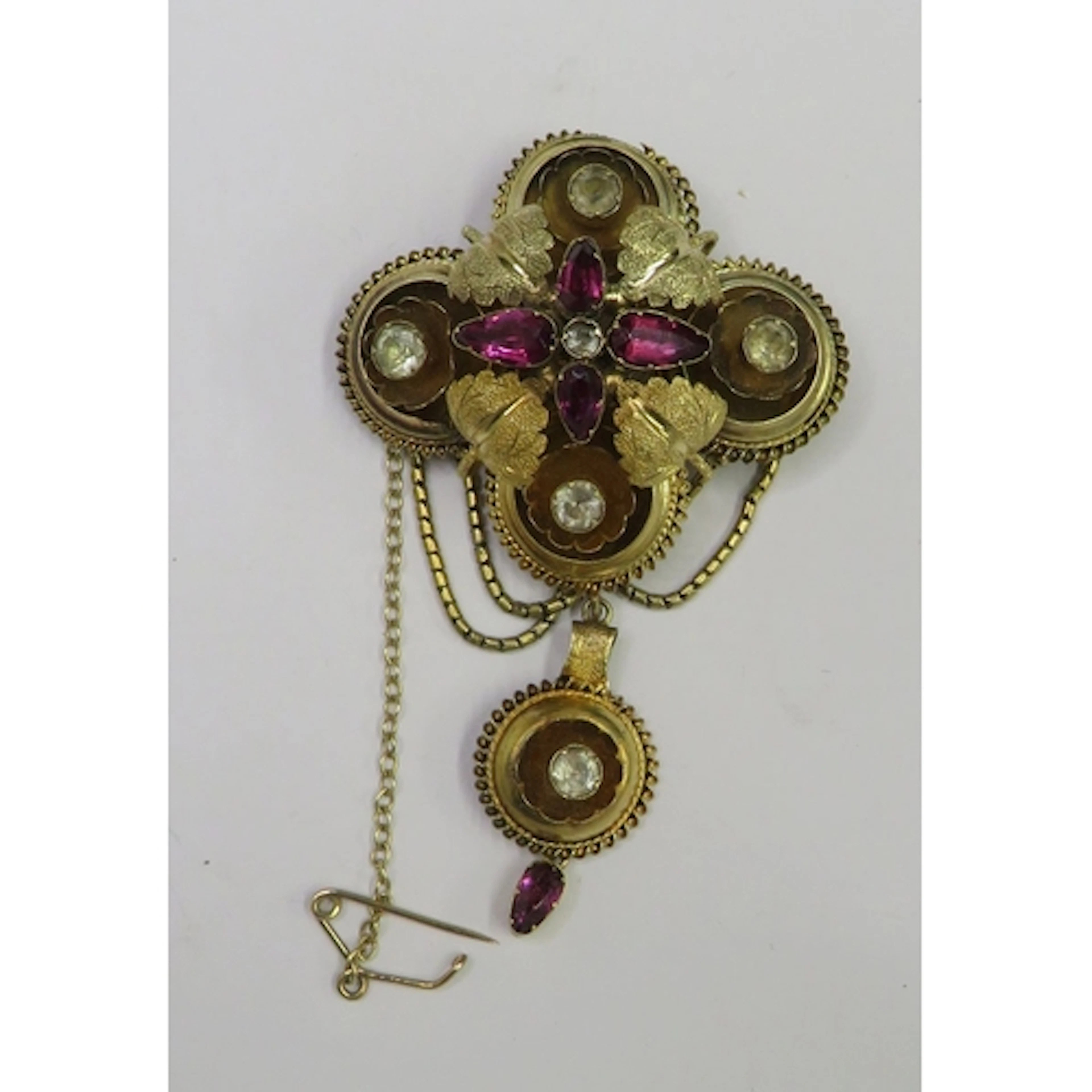 C19th 2 Colour Yellow Metal Brooch/Pendant with quatrafoil b...