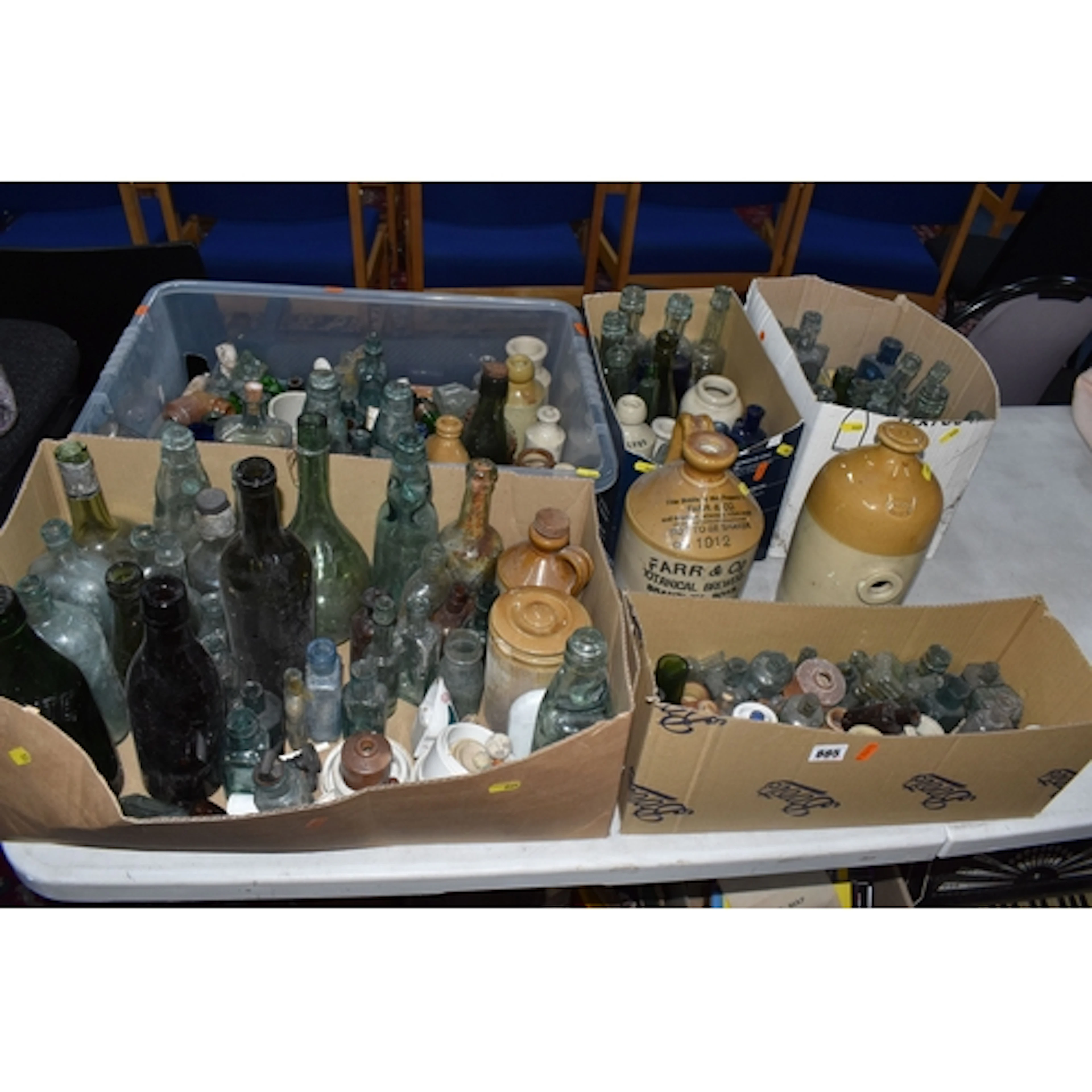 FIVE BOXES AND LOOSE BOTTLES AND JARS, ETC, to include a sto...