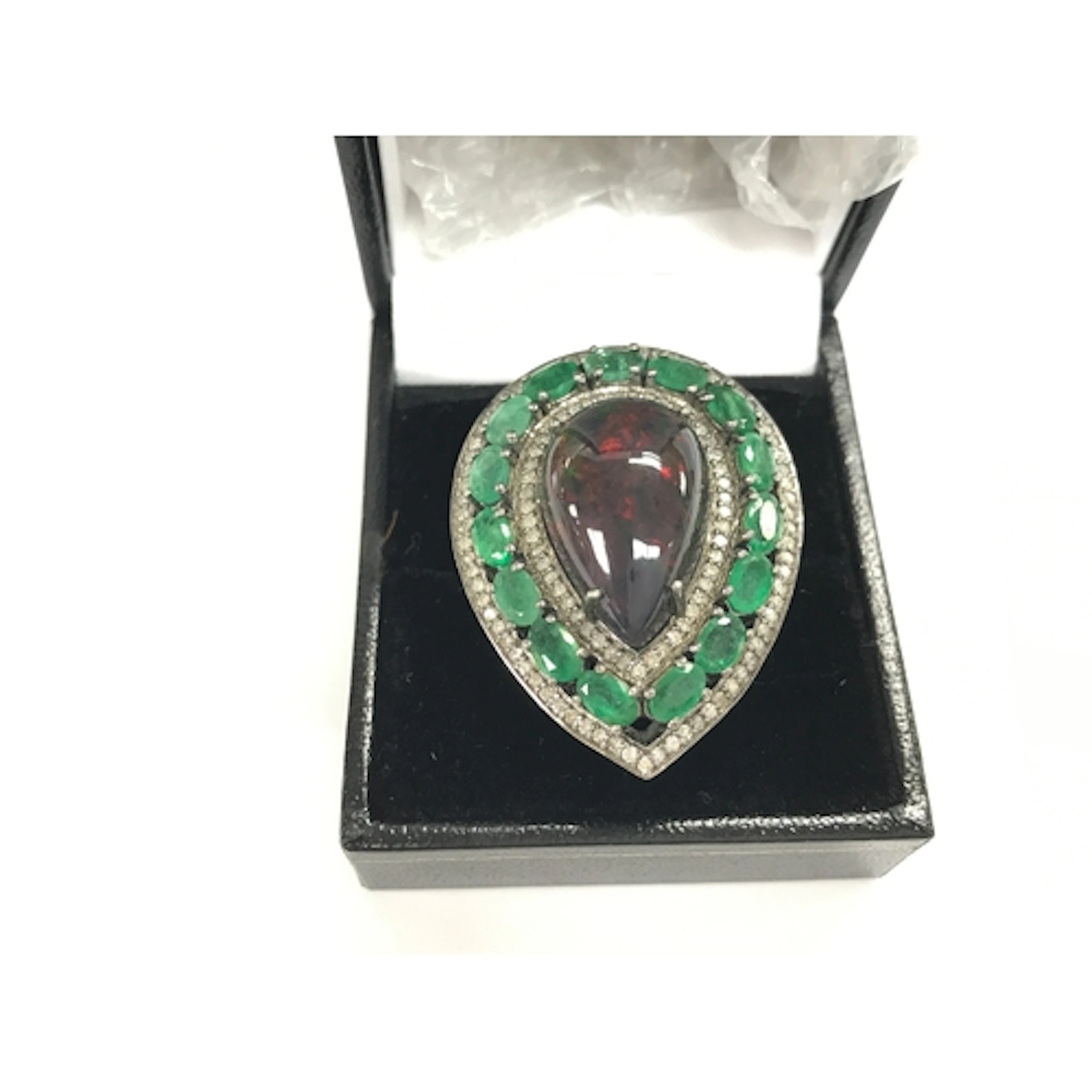 Silver pear shaped dress ring set with pear shaped cabochon ...