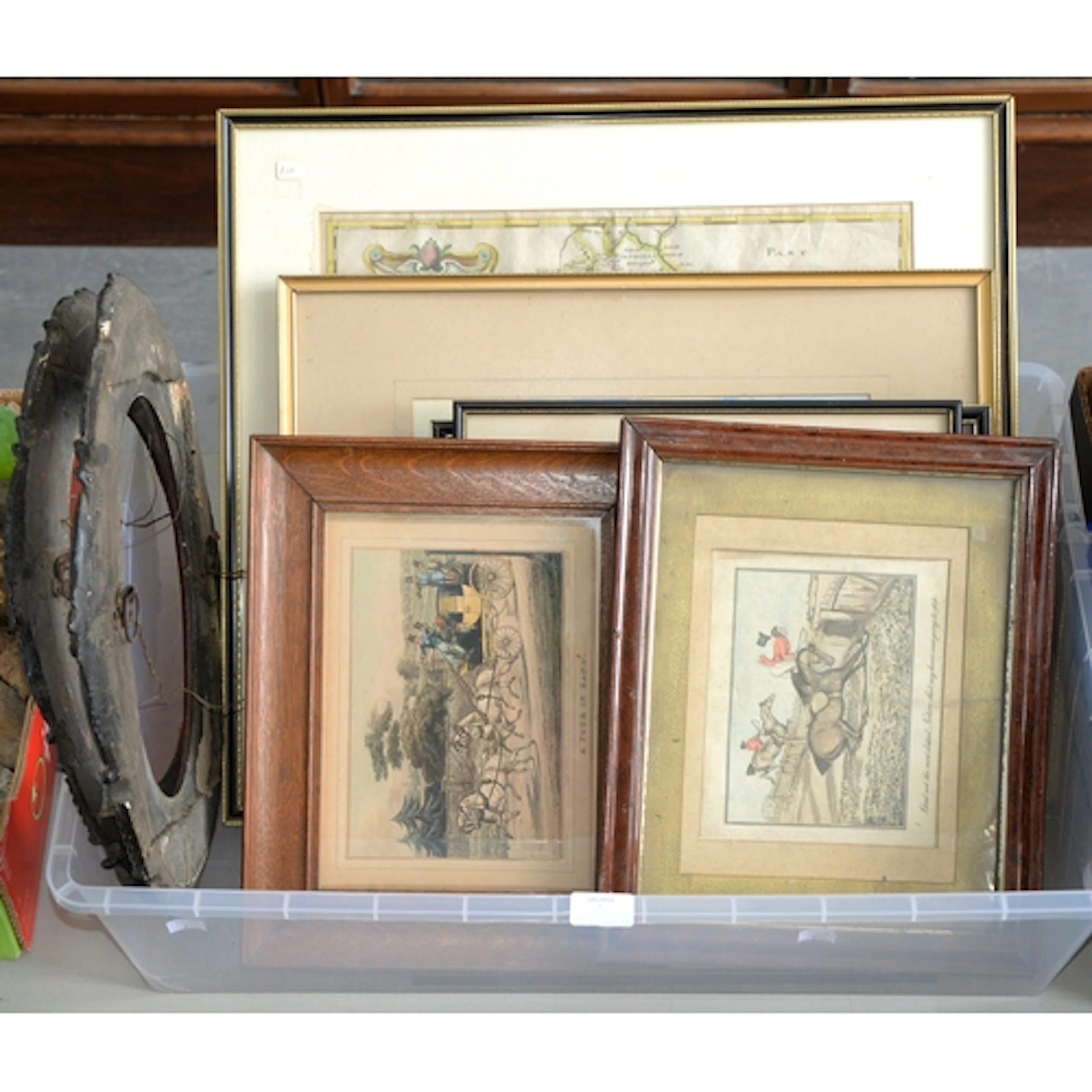 Miscellaneous pictures and prints, to include a 18th c map o...