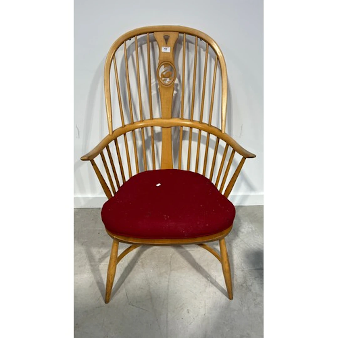Ercol light elm swan back Windsor armchair.