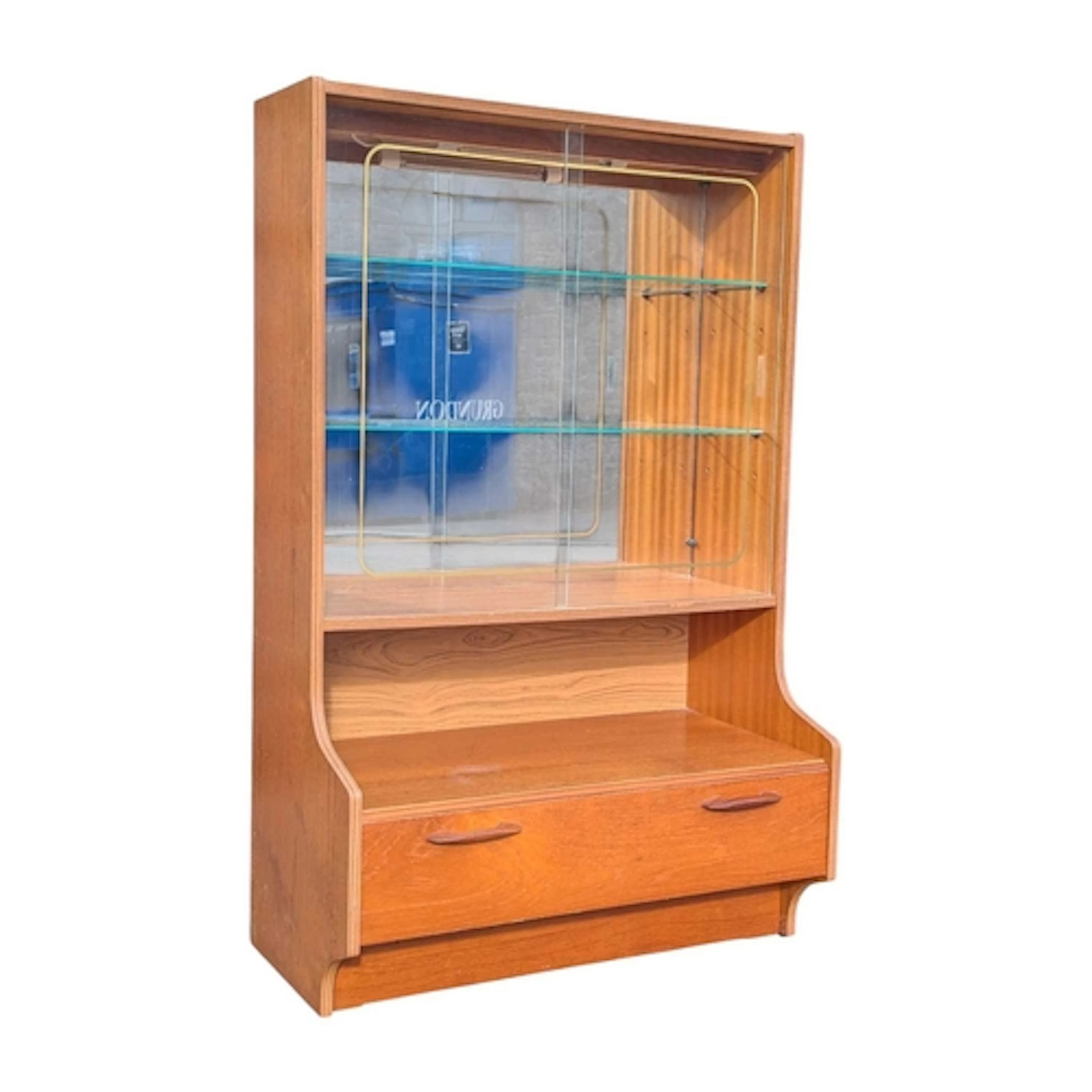 British Modern Design - A mid century teak upright display c...