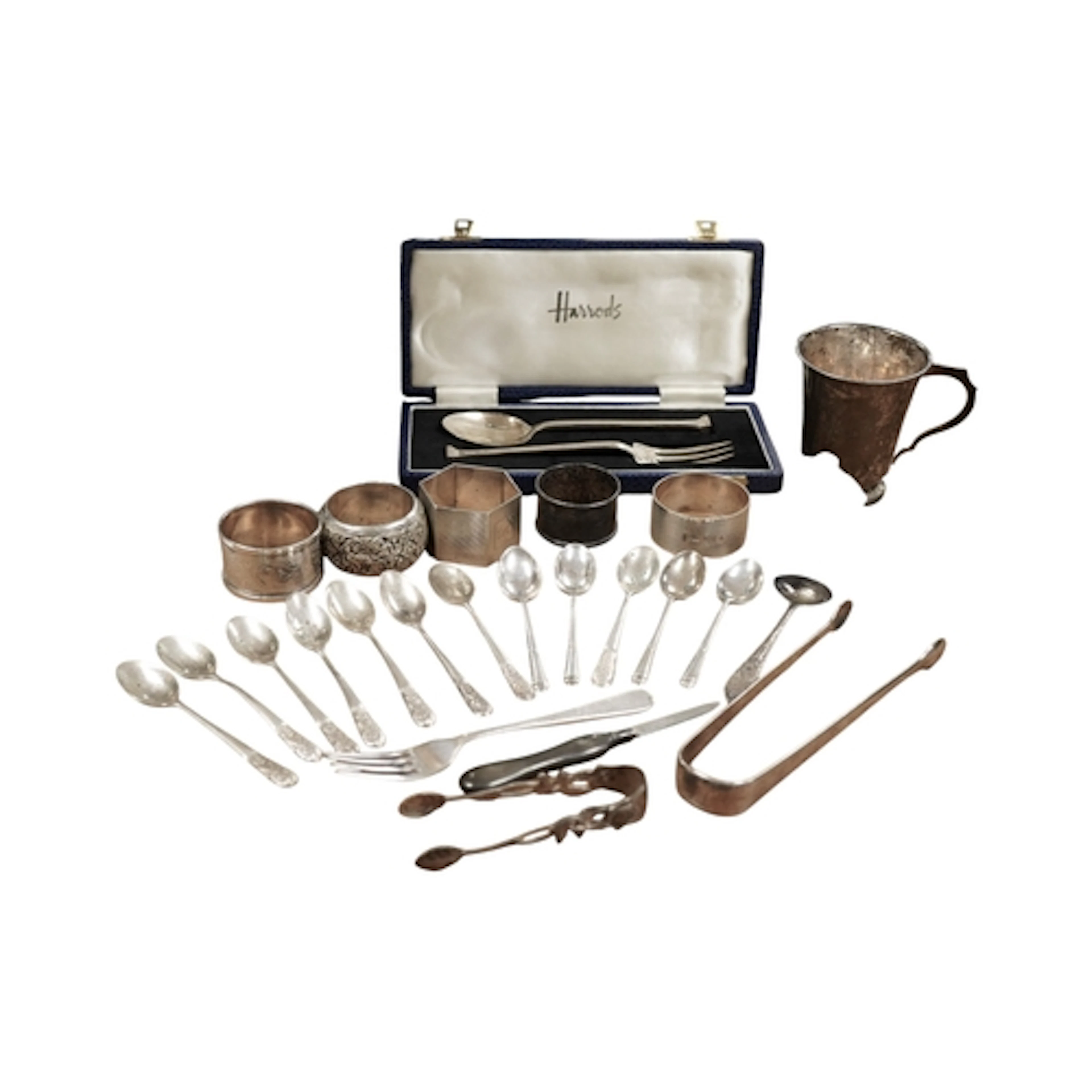 Sundry small silver including an Elizabeth II cased fork and...