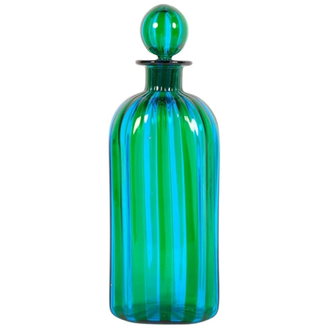 A Venitian Art glass decanter and stopper, alternating green...
