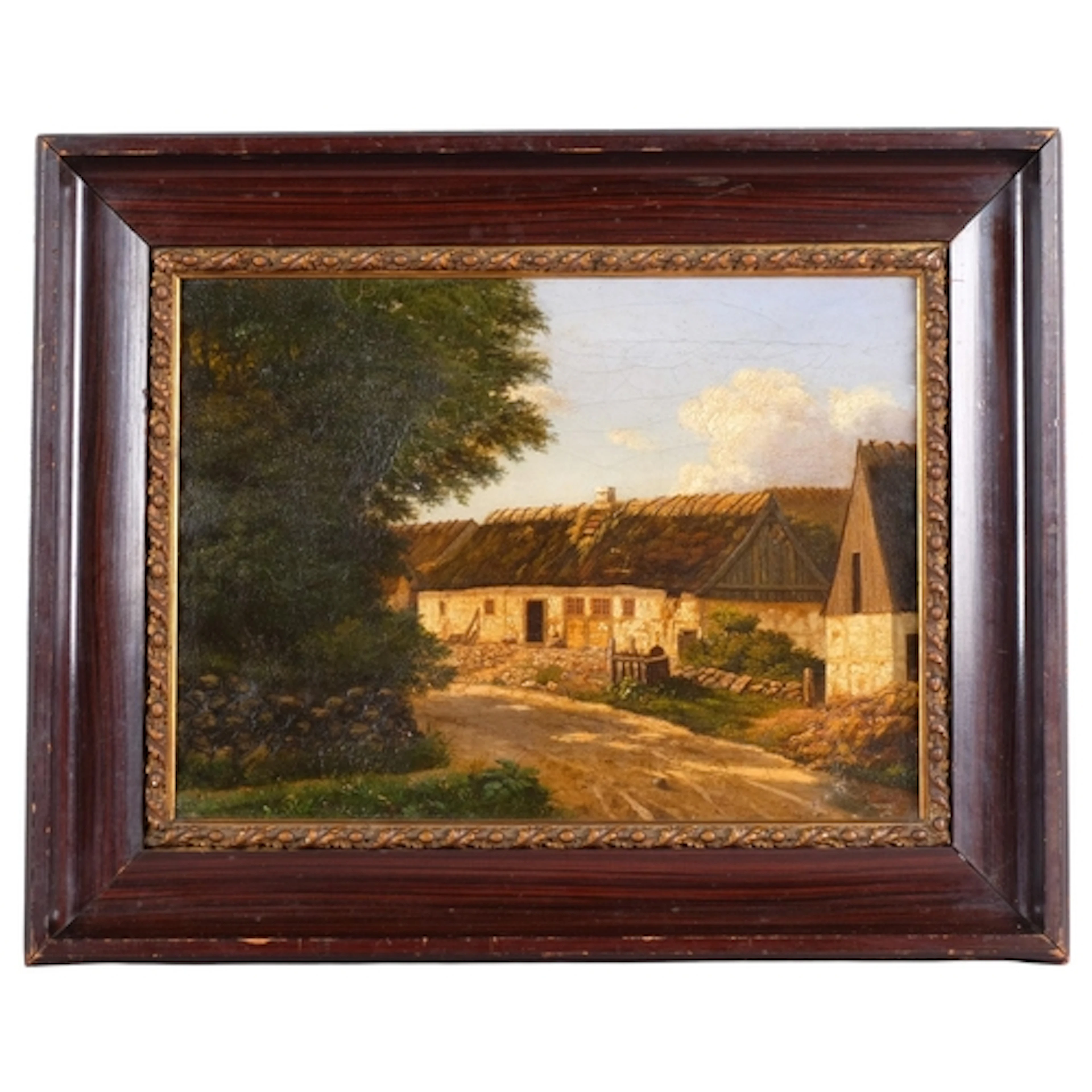 Farm buildings, 19th century oil on canvas, indistinctly sig...