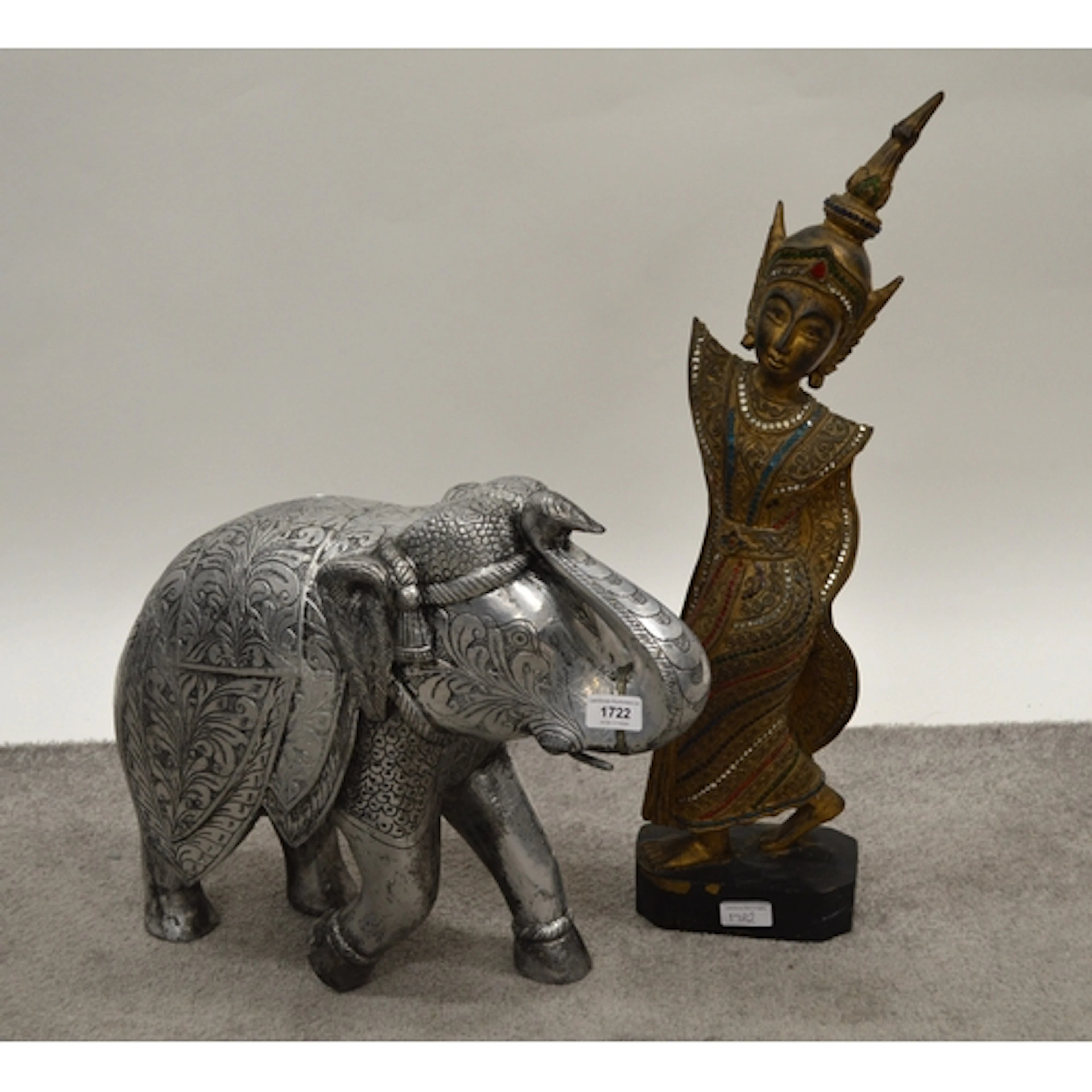 20th Century Indian metal covered figure of an elephant, 39c...