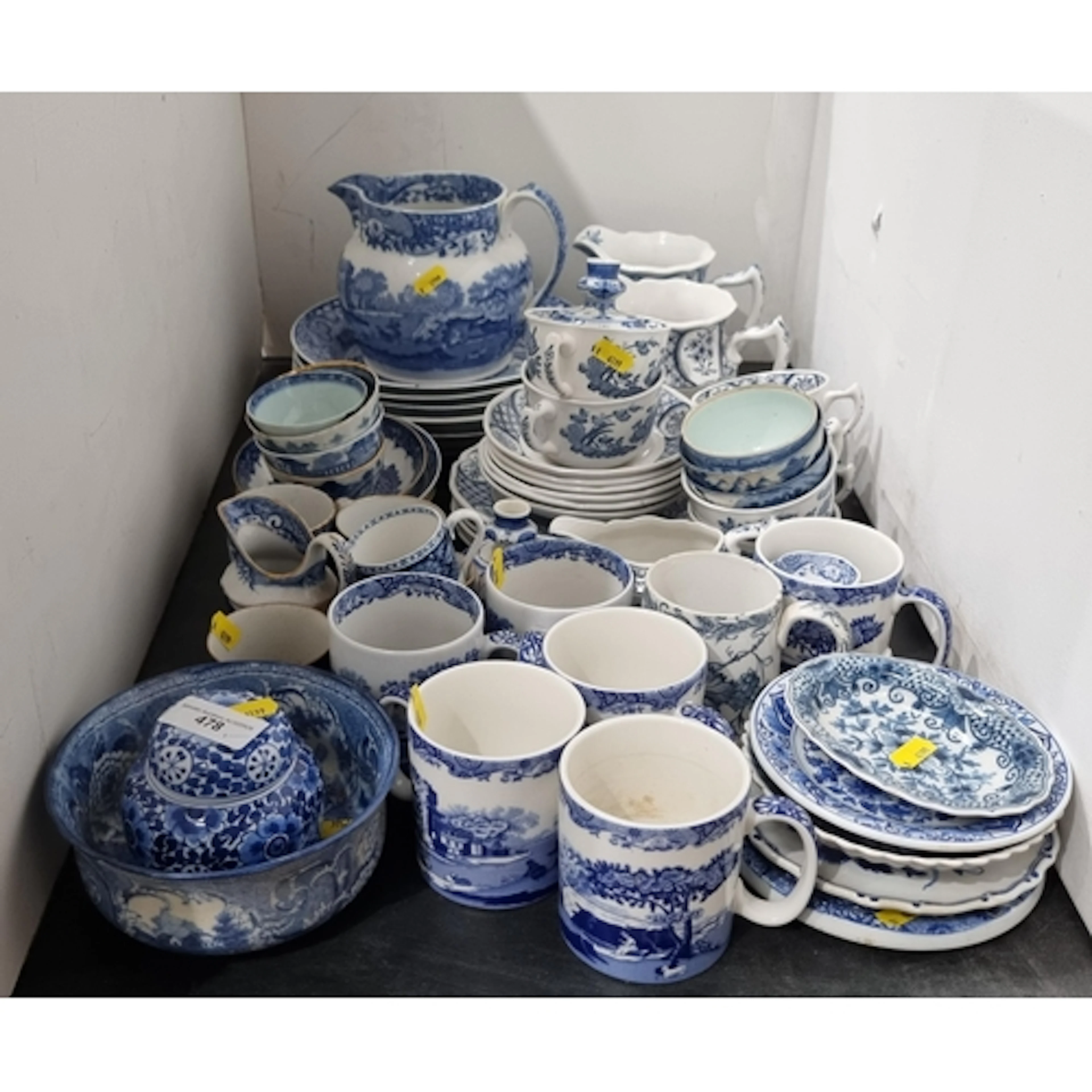 A quantity of blue and white China including Spode Italian o...