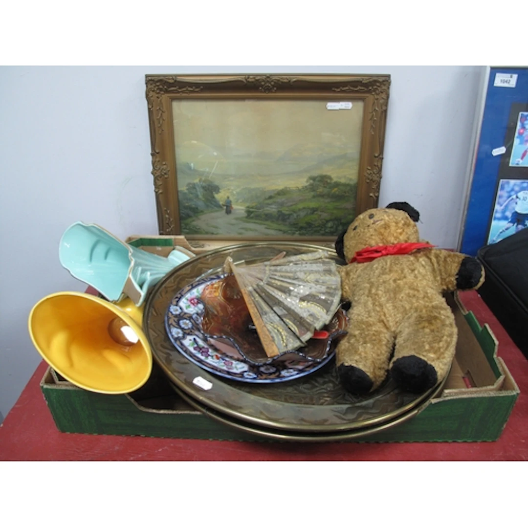 Collectables, including two large engraved brass trays (D45c...
