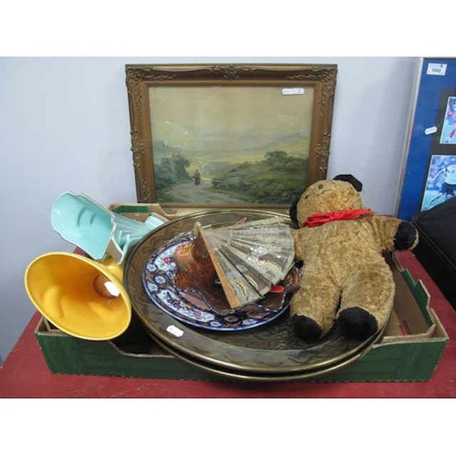Collectables, including two large engraved brass trays (D45c...