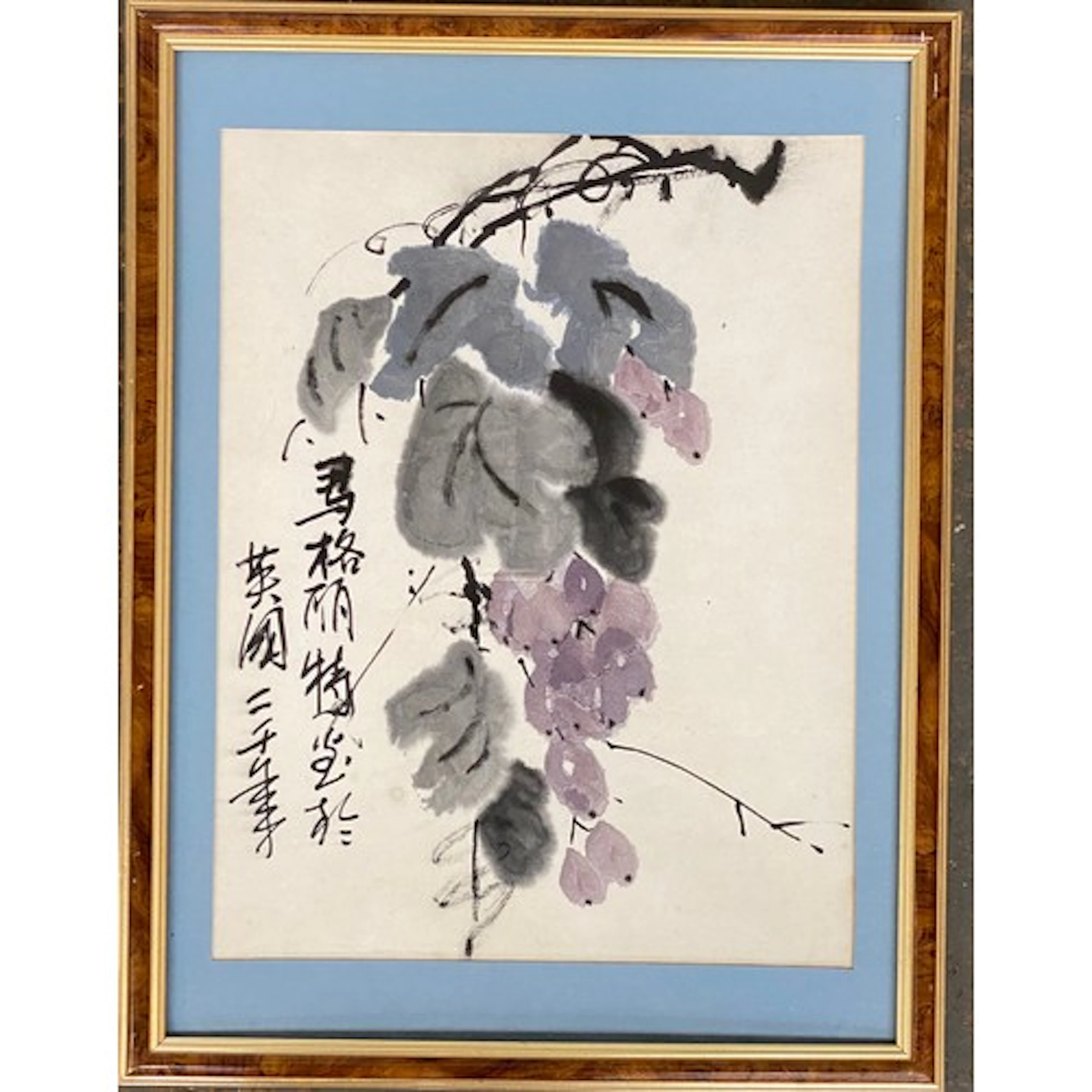 A Chinese Qi Baishi style study of grapes, ink and watercolo...