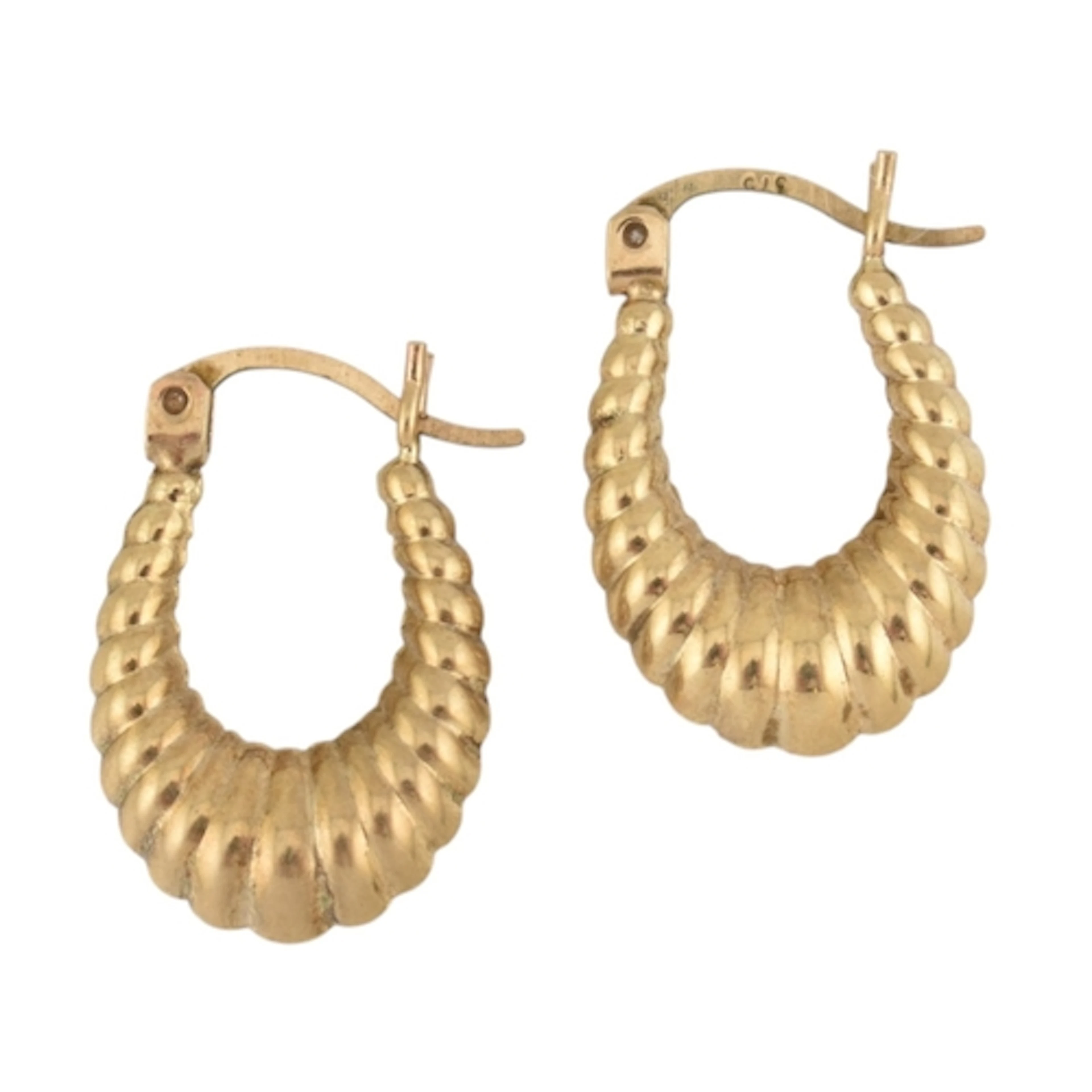A pair of 9ct gold creole hoop earrings with fluted decorati...