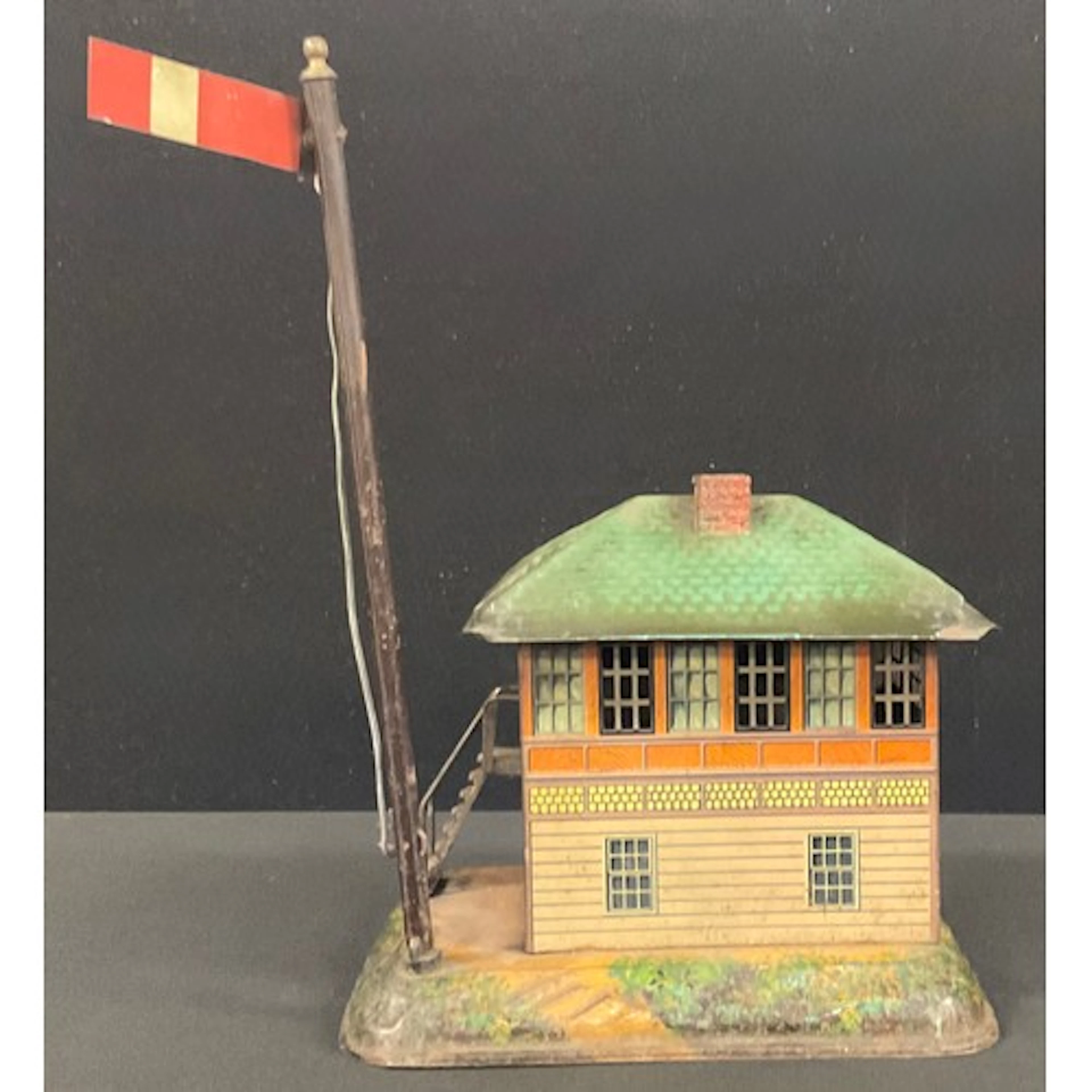A Bing tinplate tabletop signal box, Bavaria Germany, candle...