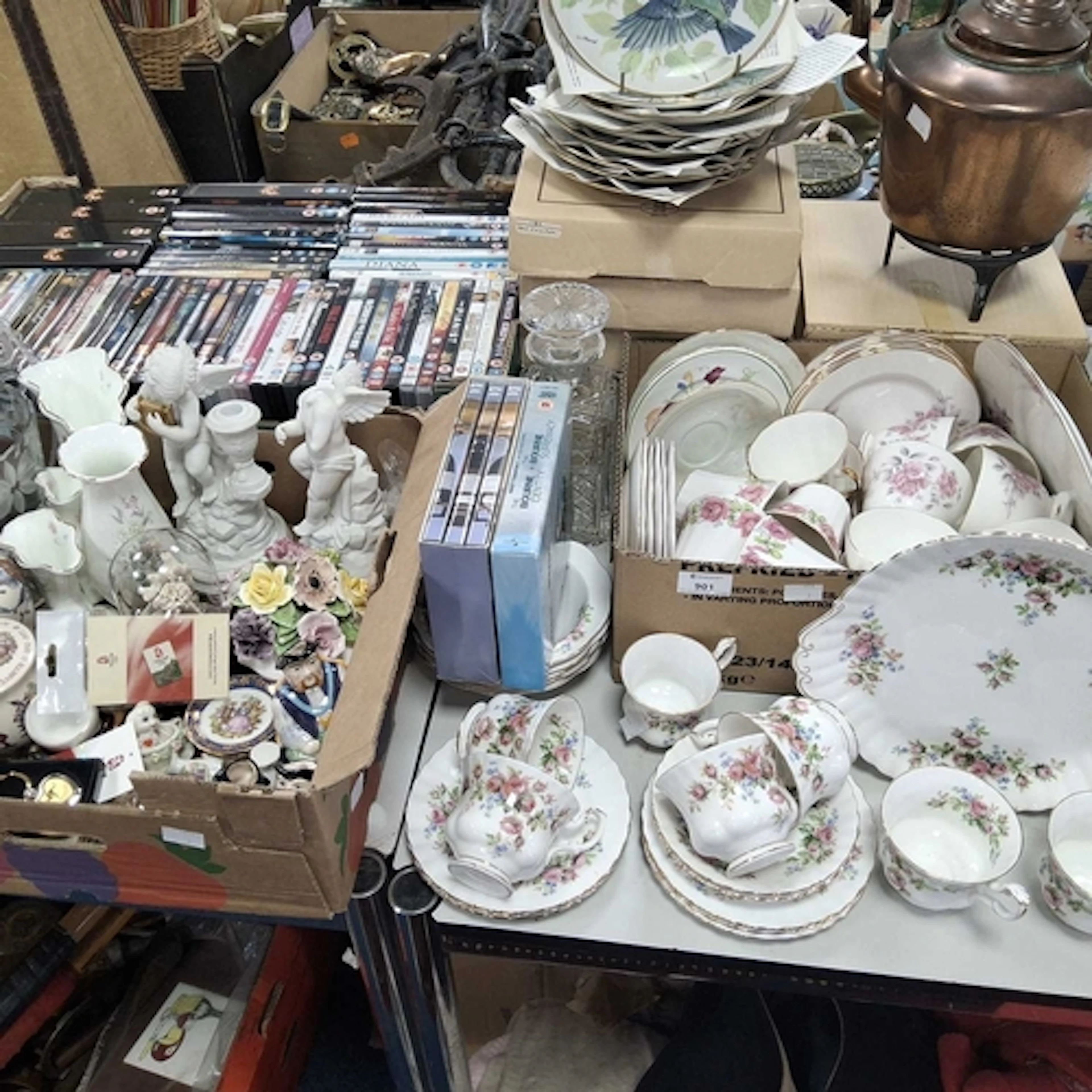 THREE BOXES AND LOOSE CERAMICS, GLASS AND MISC to include a ...