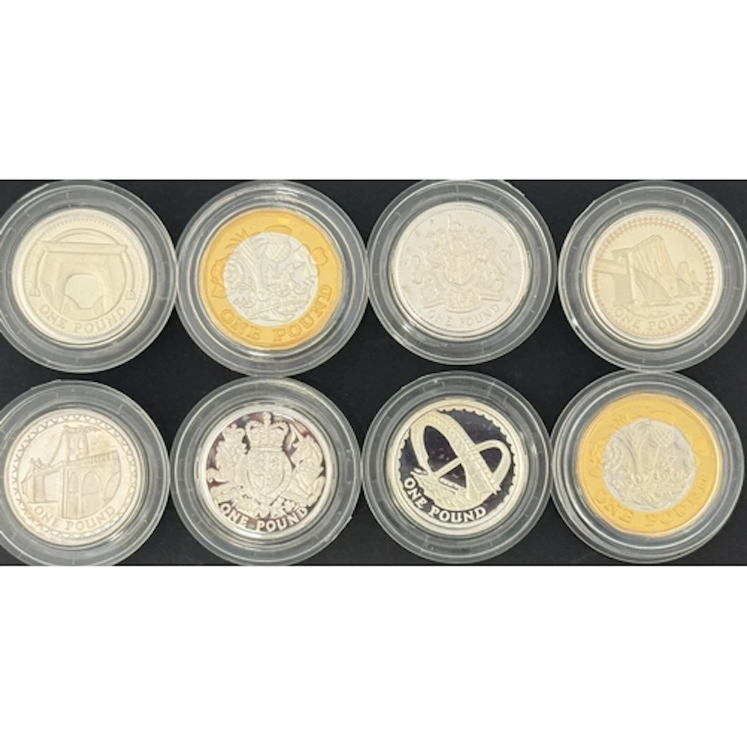 A group of eight UK QEII £1 silver proof coins, dated 2004-2...