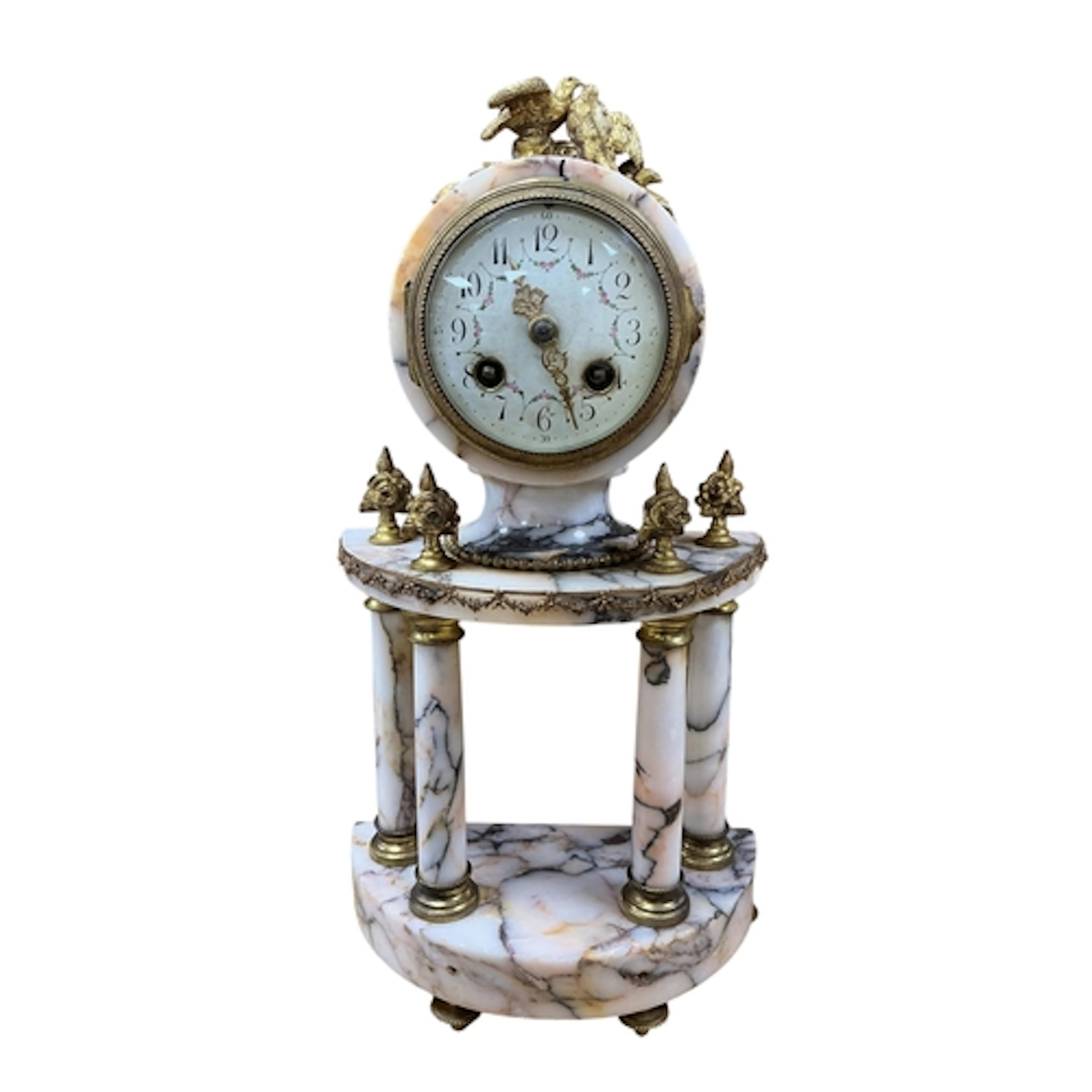 A 19th century French bronze and veined marble mantel clock,...