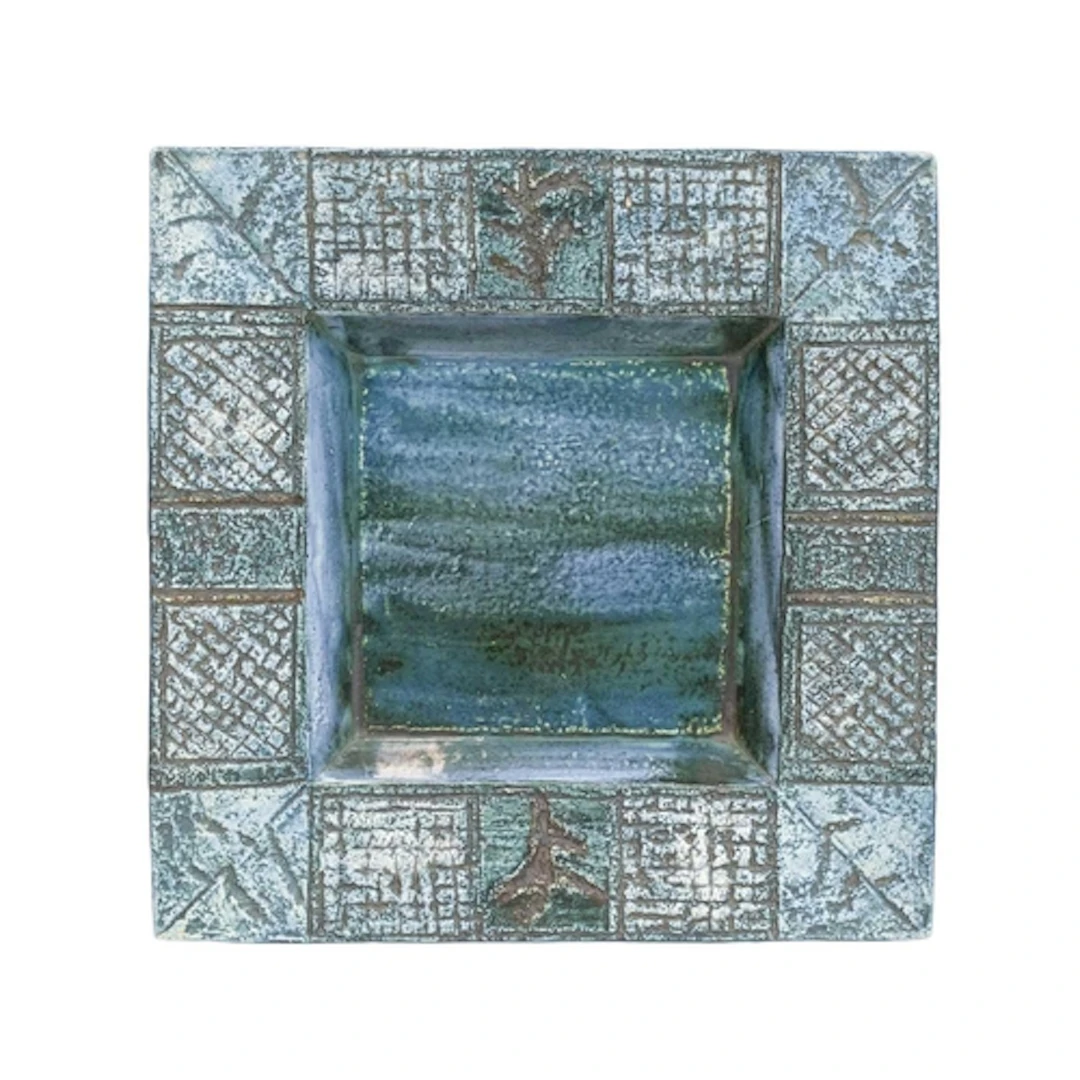 A Troika pottery square dish. By Alison Brigden, the blue gr...