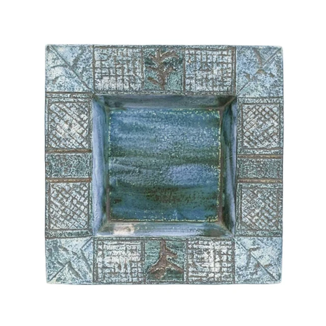A Troika pottery square dish. By Alison Brigden, the blue gr...