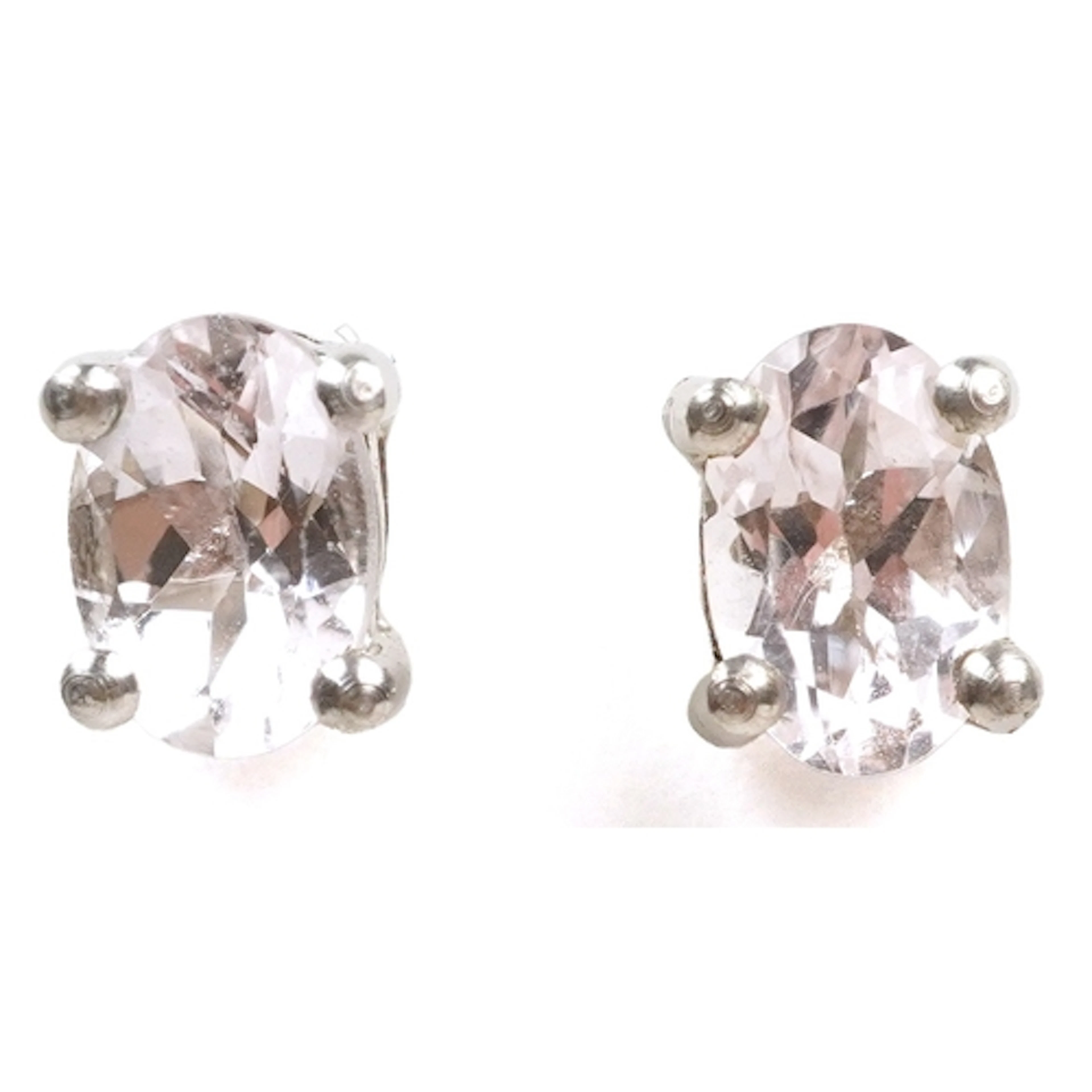 A pair of silver and morganite stud earrings, 6mm x 4.7mm, t...