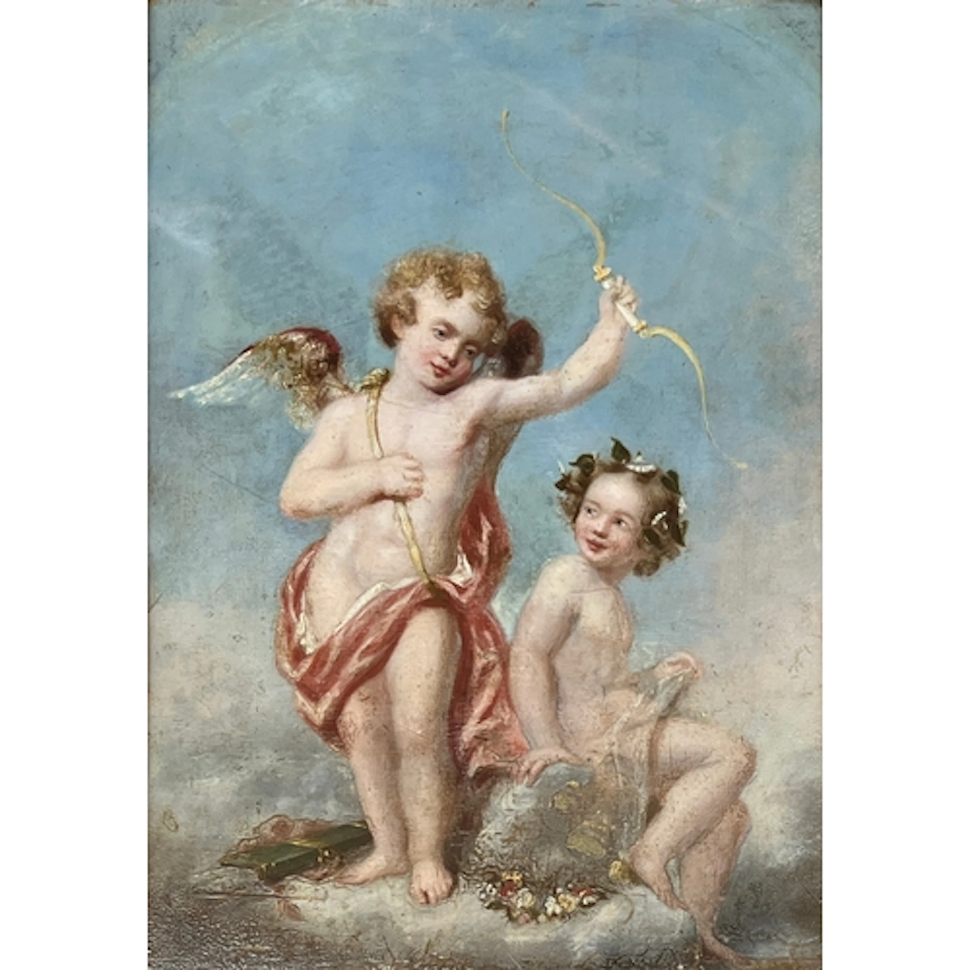 19th century French School, Cupid and putto playing, oil on ...
