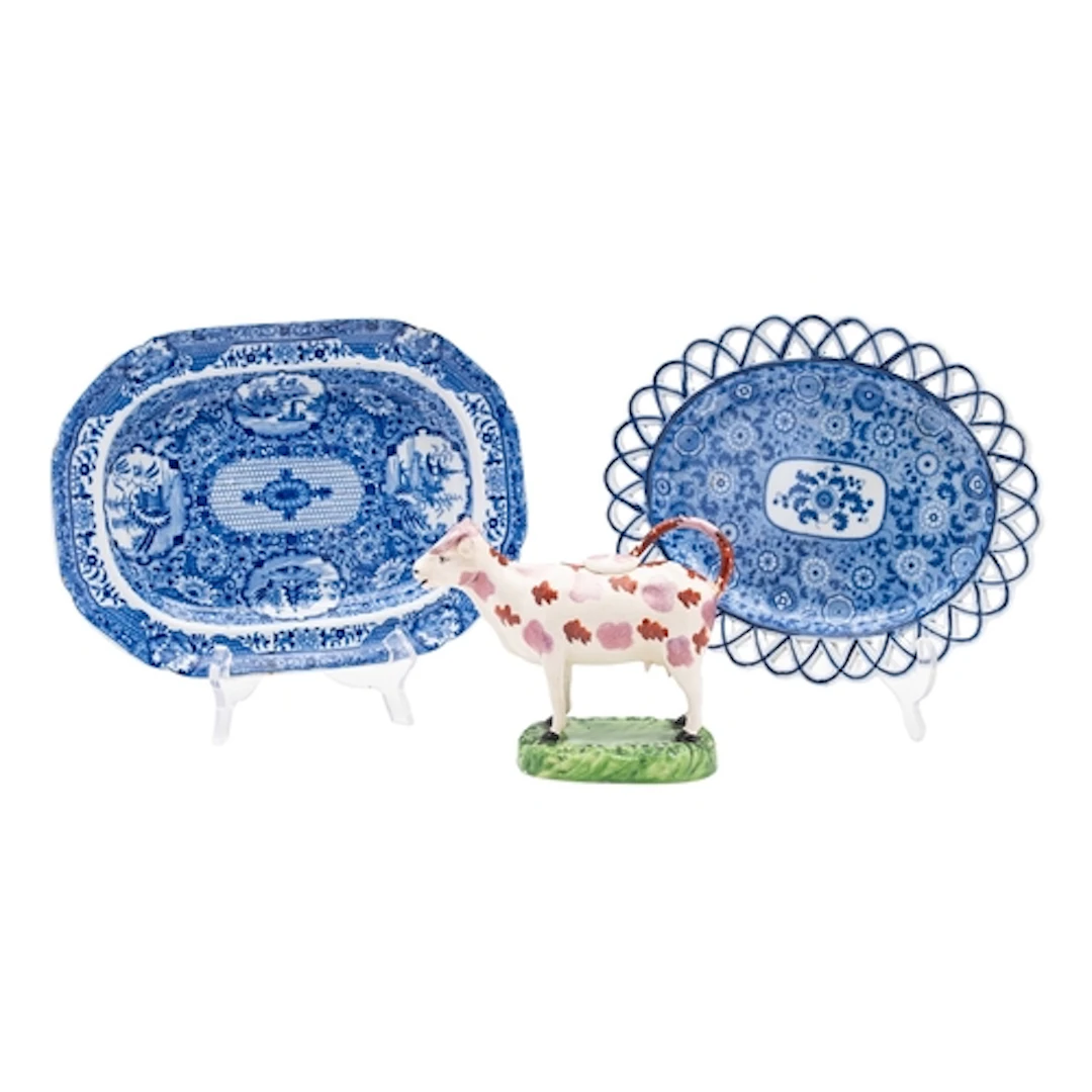A mixed lot of 19th century pottery including a Swansea crea...