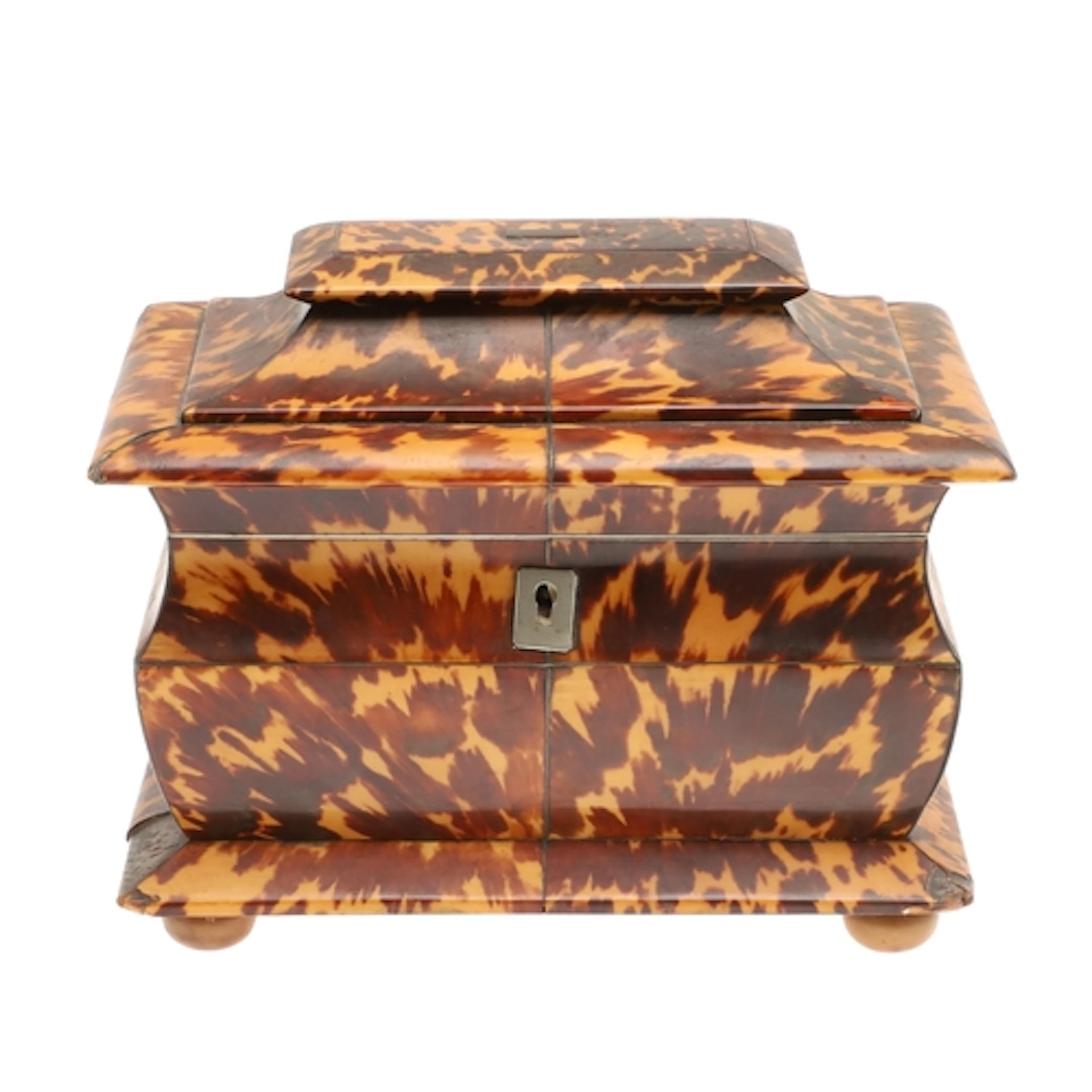 A GEORGE III STYLE TORTOISESHELL TEA CADDY Ivory Submission ...