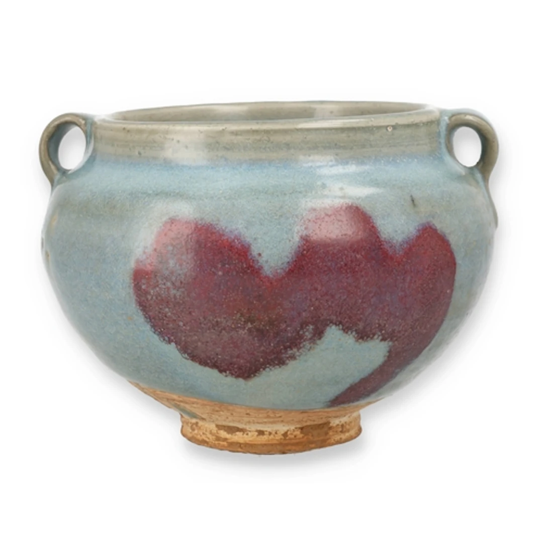A CHINESE JUN WARE VASE With loop handles. 11cm x 15cm ...