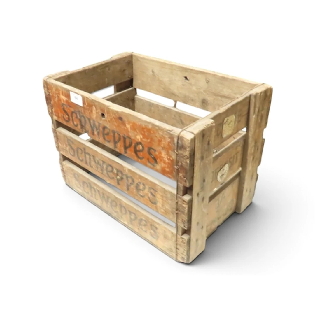 An early 20th century pine painted Schweppes bottle crate, 3...