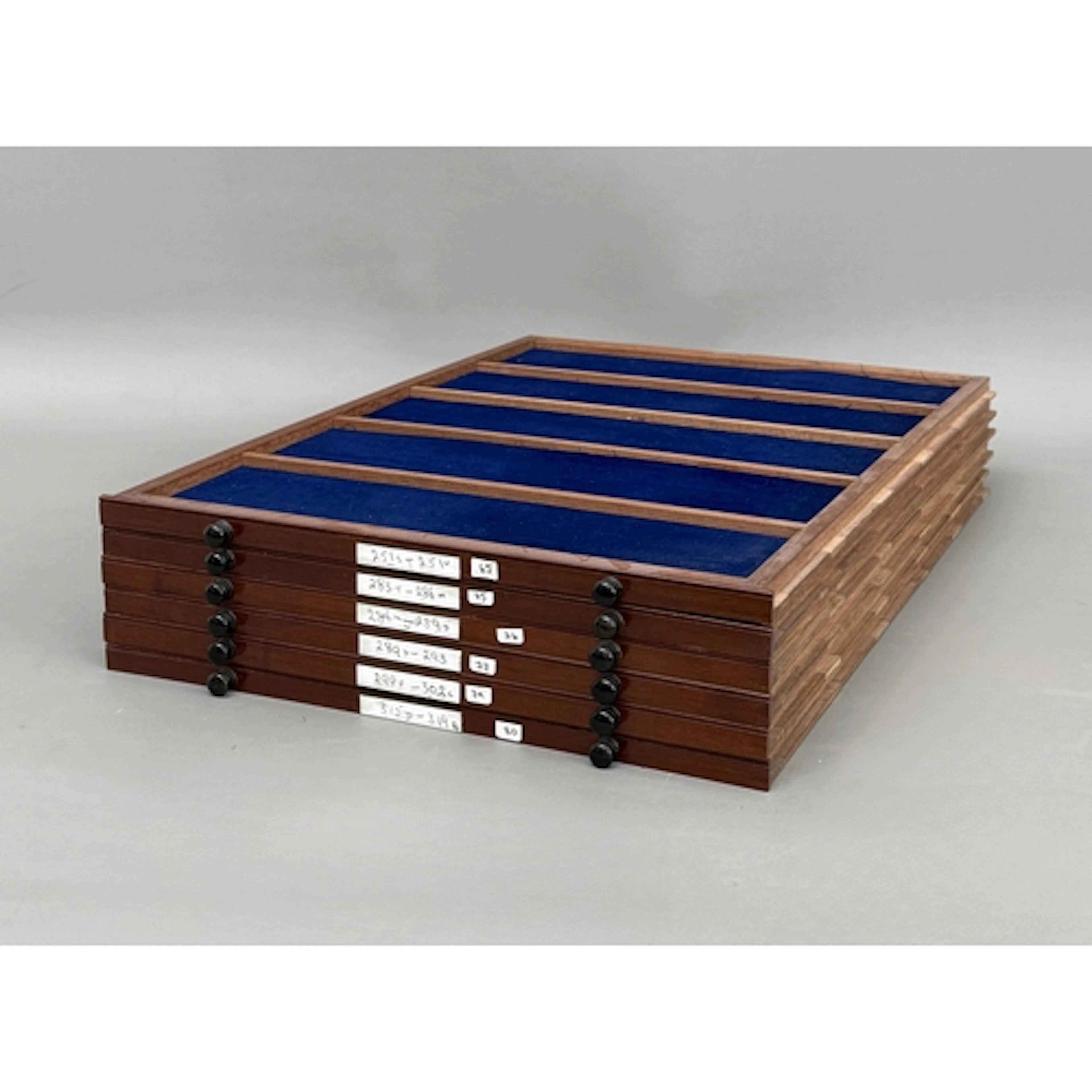 A set of six matching Edwardian mahogany museum specimen or ...