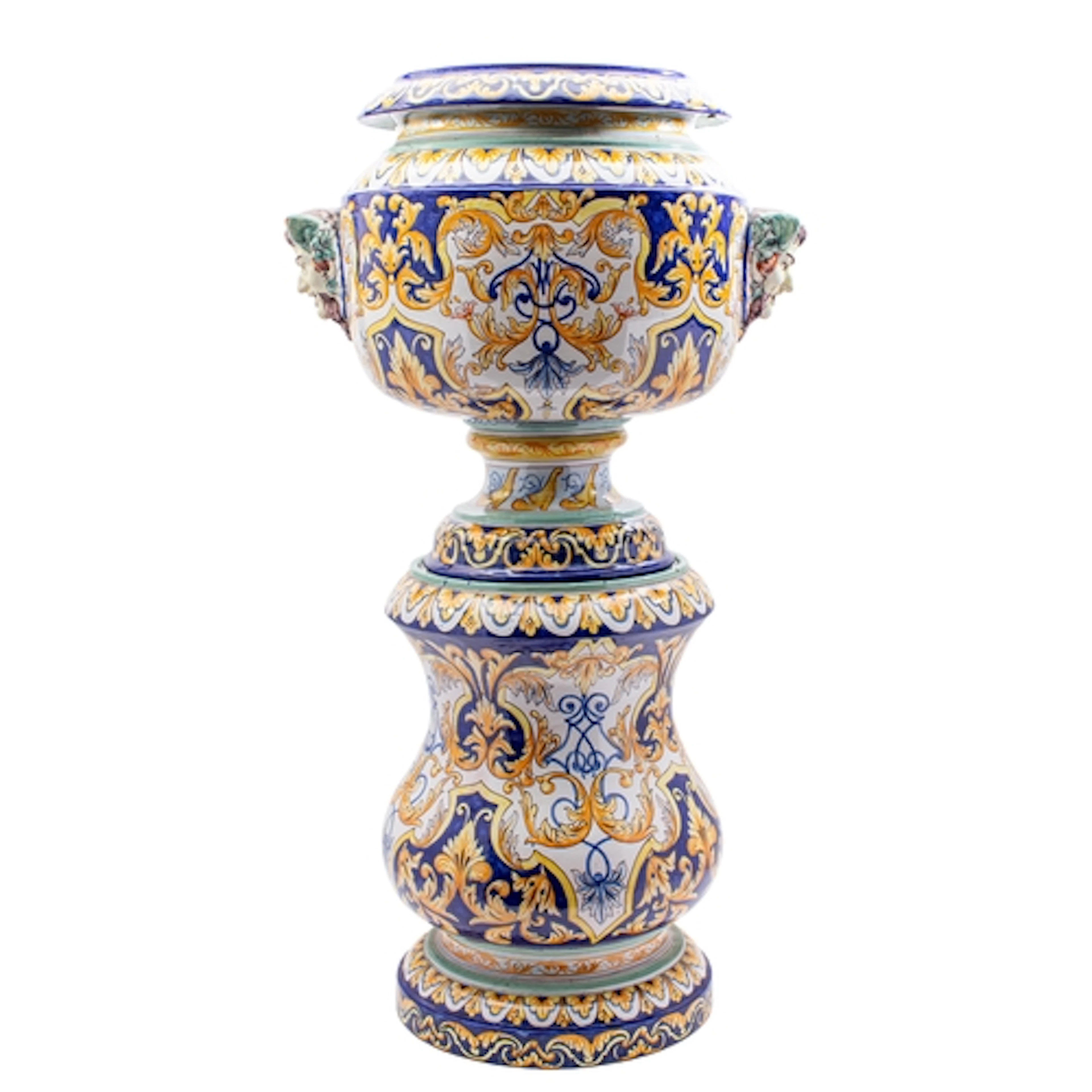 An Antoine Montagon [Nevers] faience jardiniere and stand, t...
