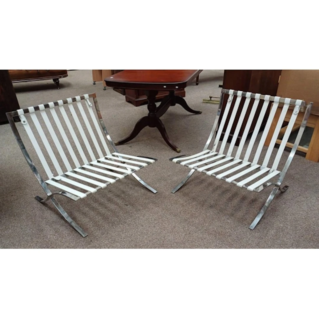 PAIR OF WHITE LEATHER & CHROME 'BARCELONA' CHAIR FRAMES IN T...