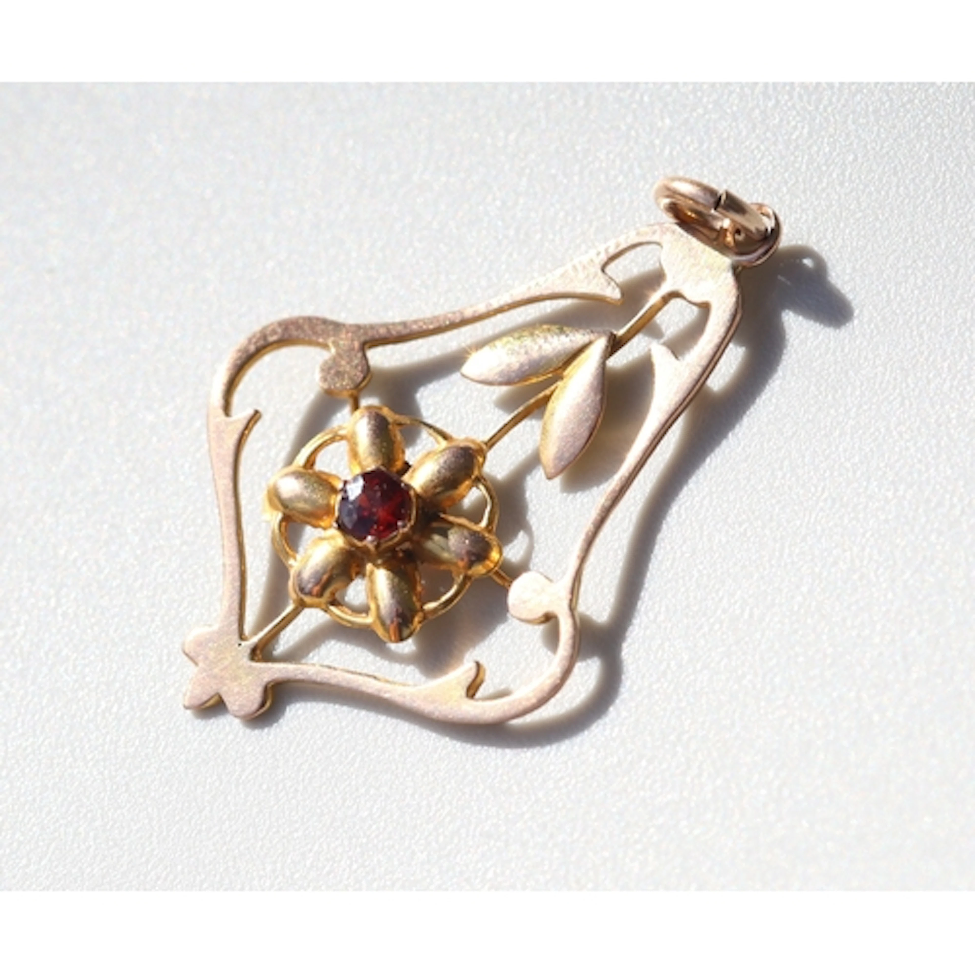 Vintage Red Garnet Set Drop Pendant, Foliage Motifs Mounted ...