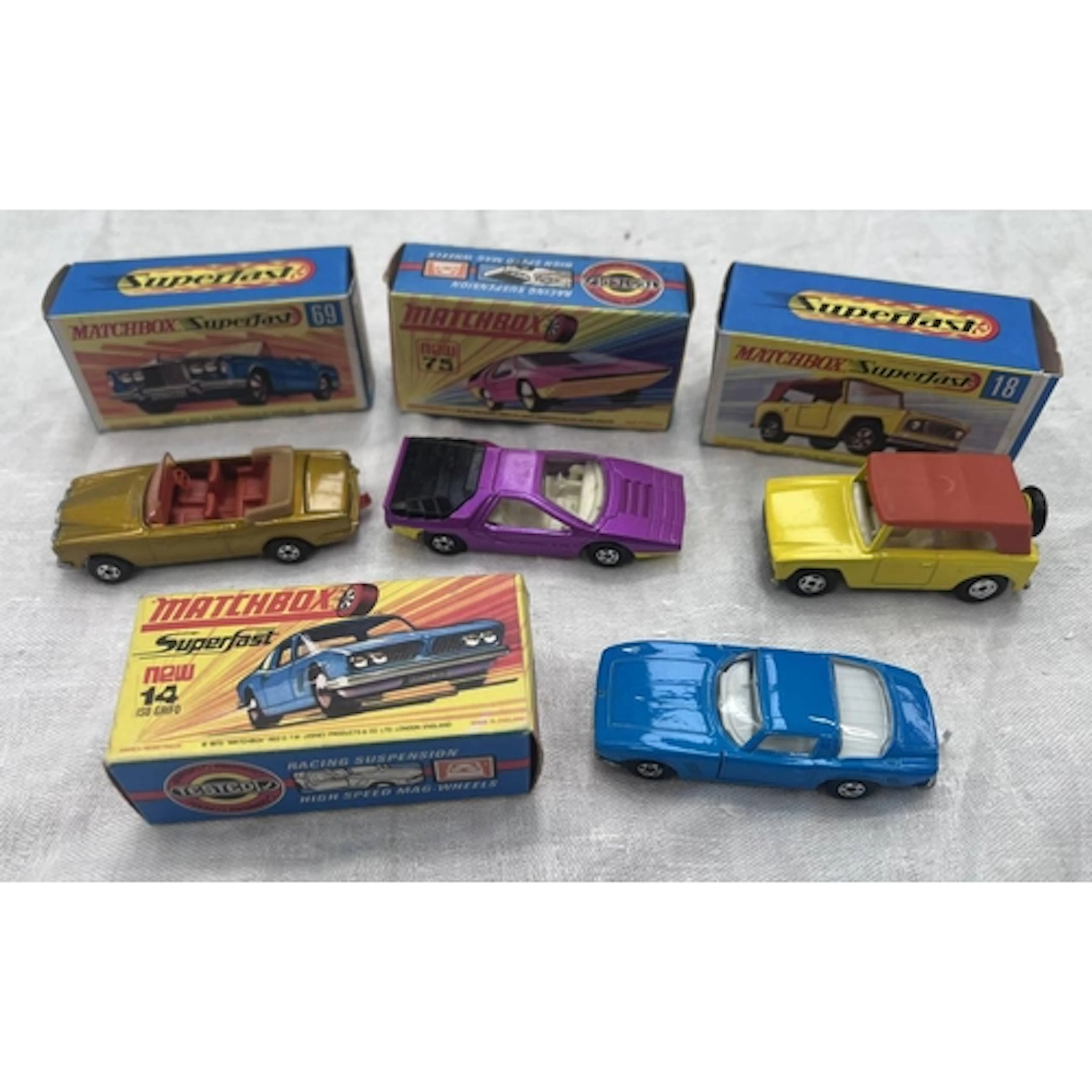 FOUR MATCHBOX SUPERFAST MODELS INCLUDING NO 18 - FIELD CAR, ...