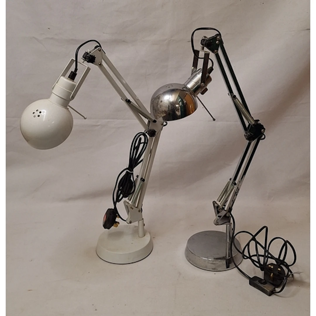Pair Modern Anglepoise Lamps, chrome & white metal (2) UNTE...