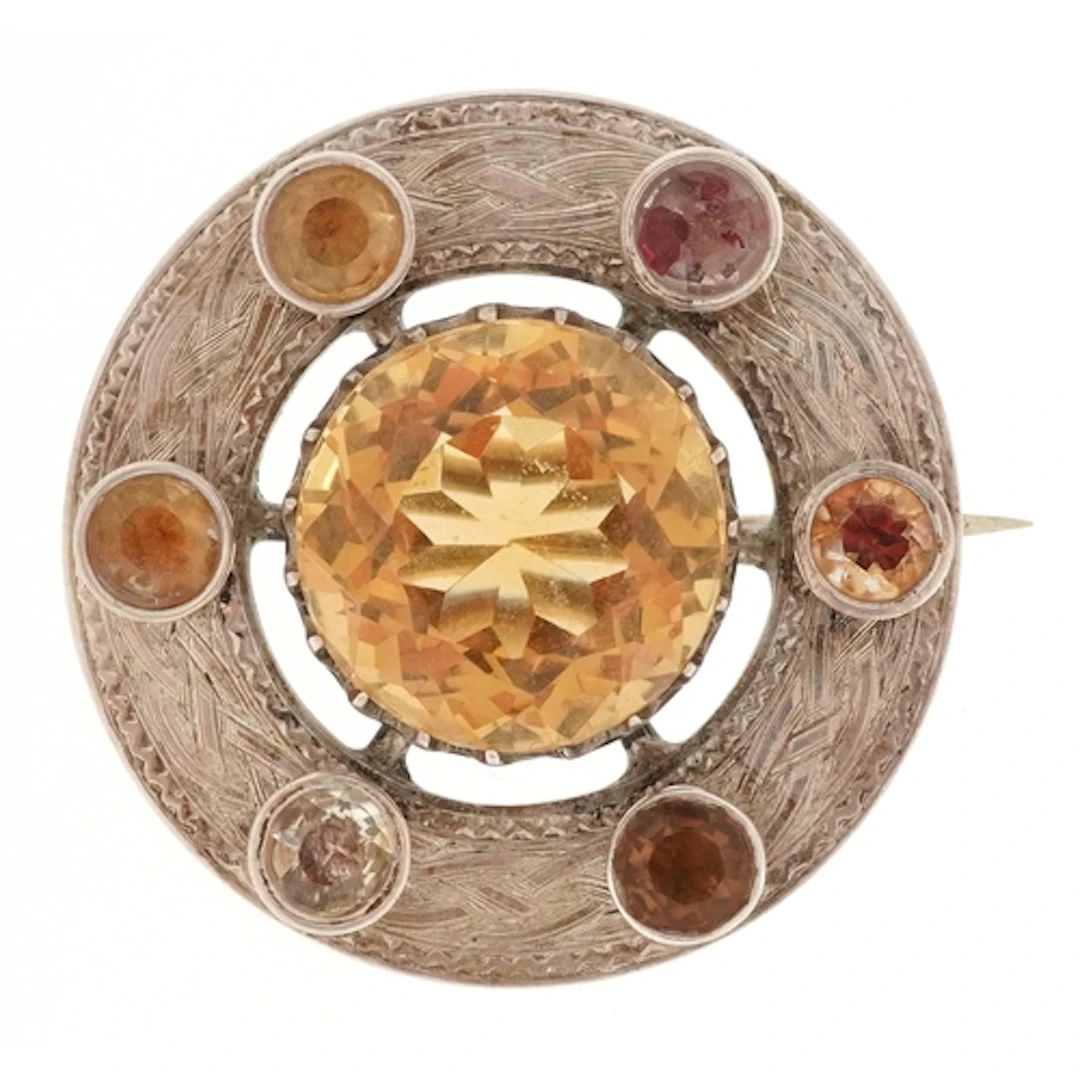 Taylor Inverness, large Scottish silver and citrine brooch, ...
