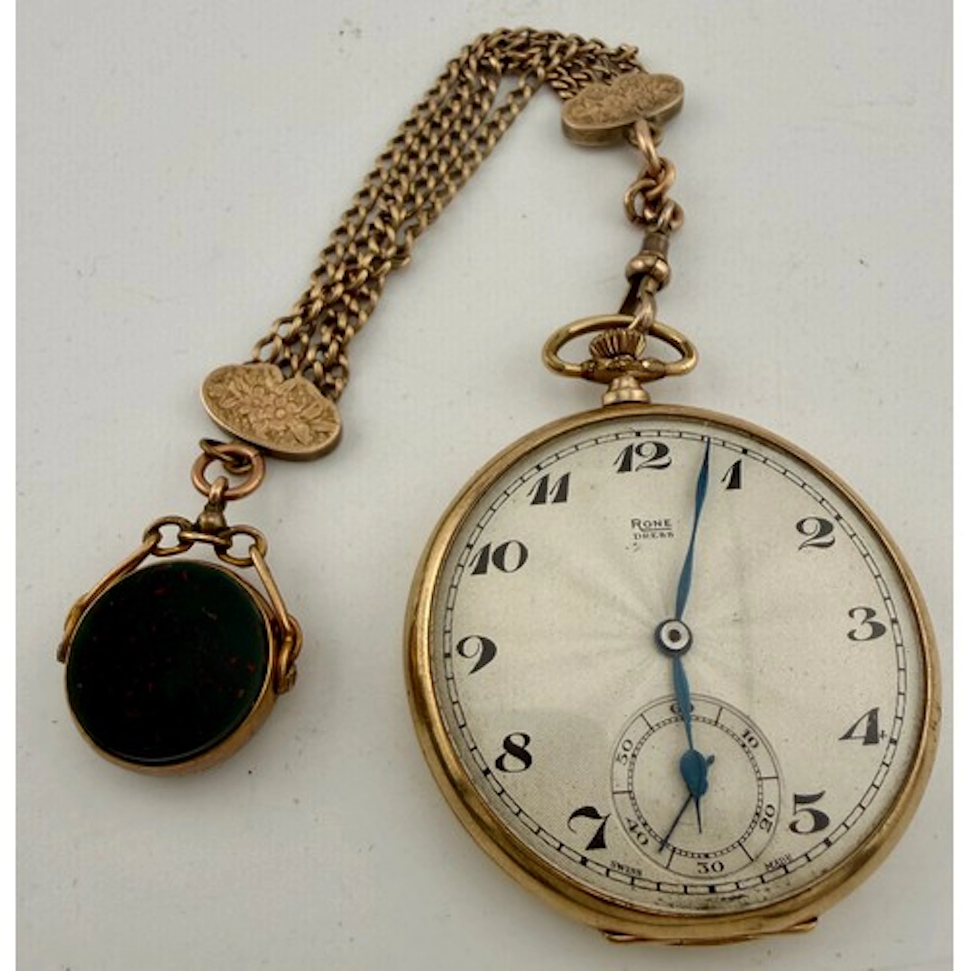 A 9 carat gold cased Rone dress pocket watch with unmarked y...