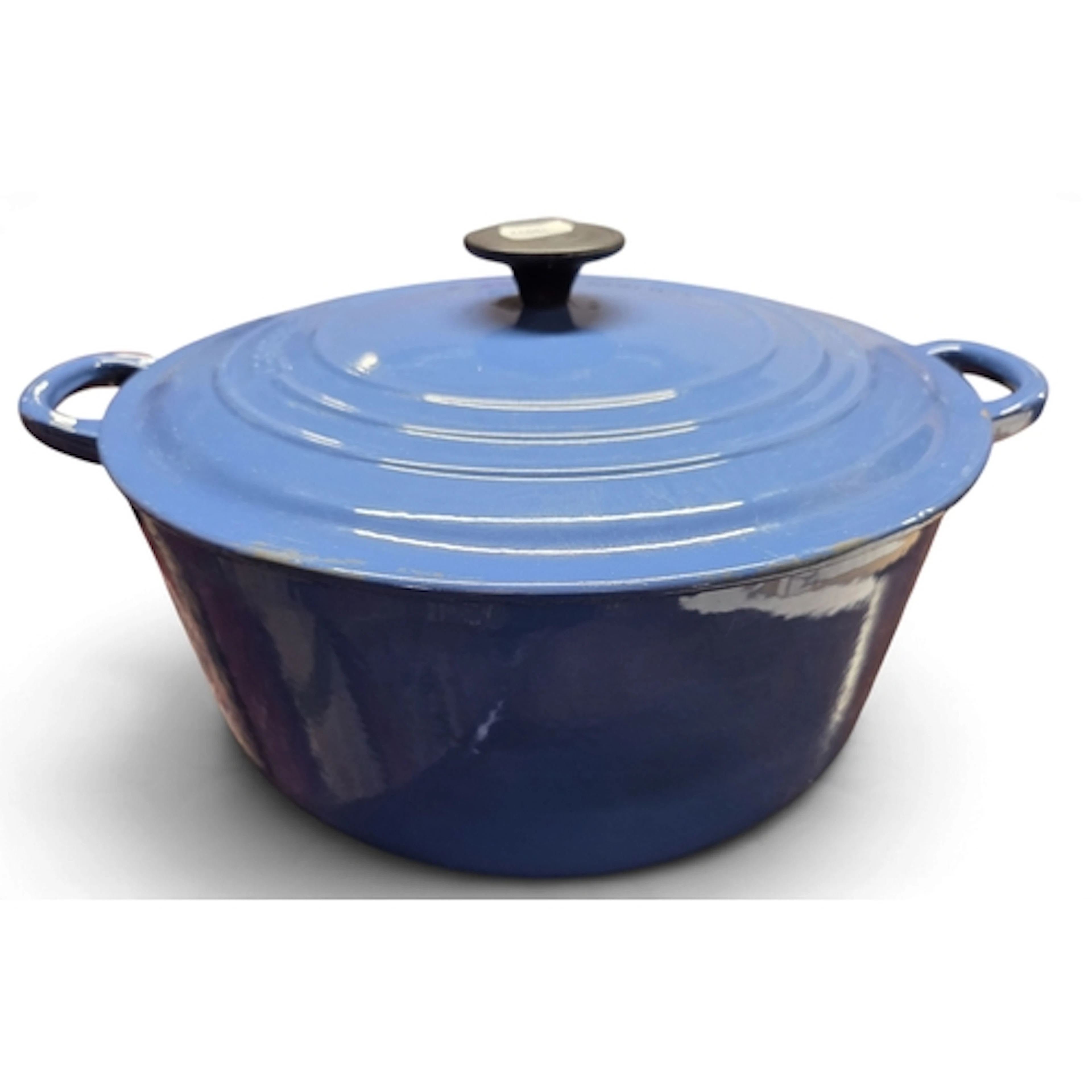 A good and quite new Le Creuset Blue ground lidded Saucepan.