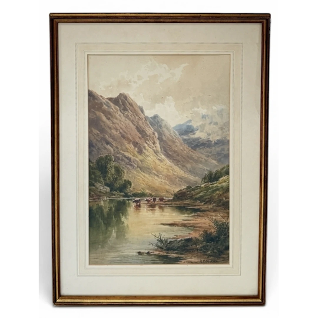 HENRY DEACON HILLIER (BRITISH, 1858-1930): BROWN CATTLE WADI...