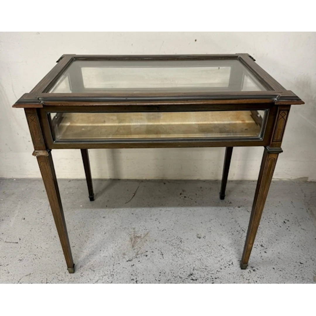 An Edwardian satinwood display bijouterie table with top, gl...