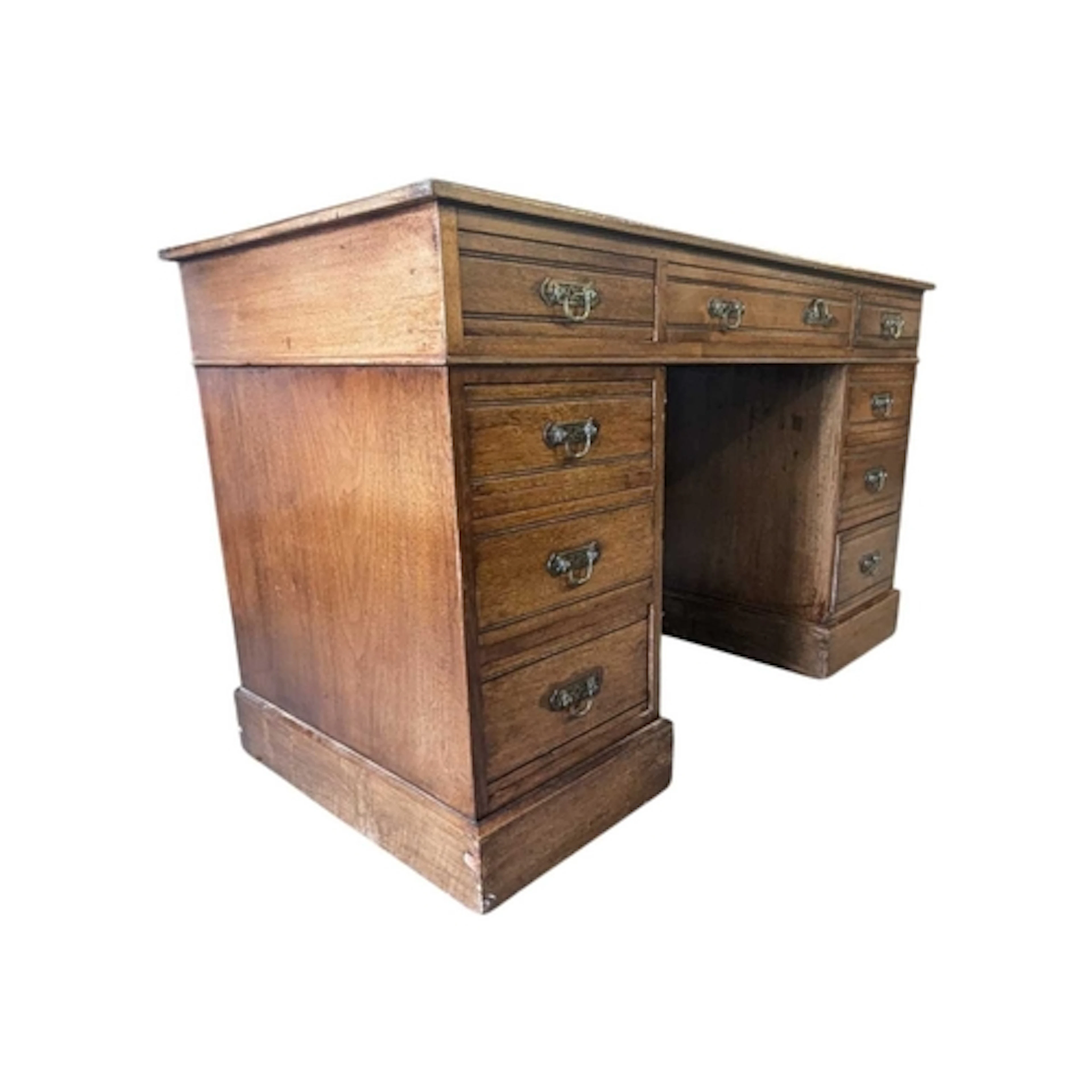 An Edwardian walnut & leather twin pedestal office desk....