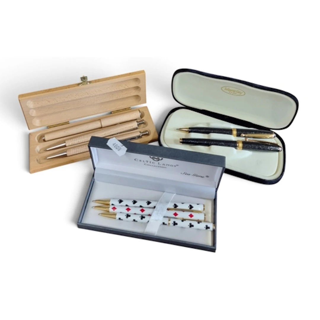 A Waverly Pen Set, a Celtic Hands three Pen Set along with a...