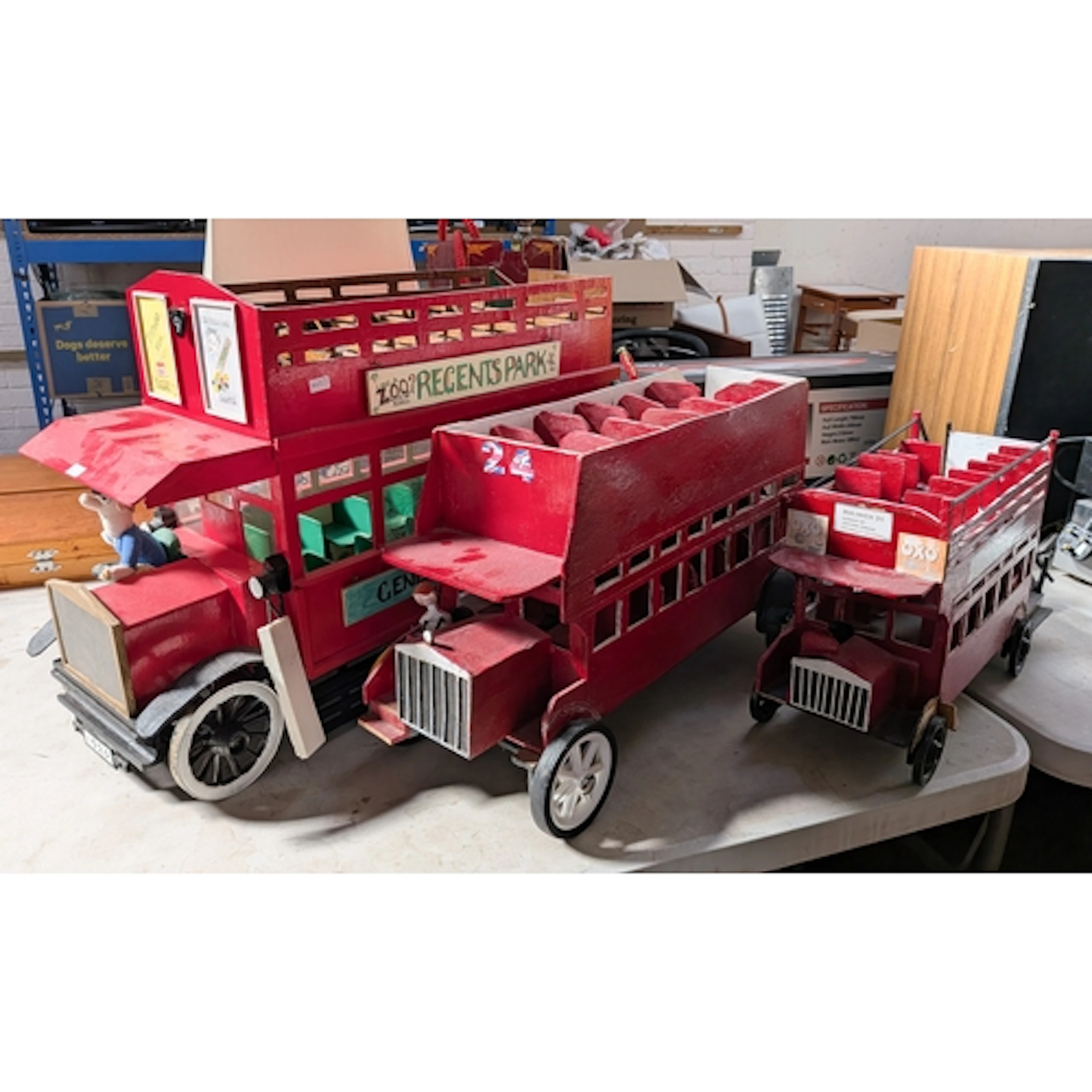 Three hand made and painted large scale model London style b...