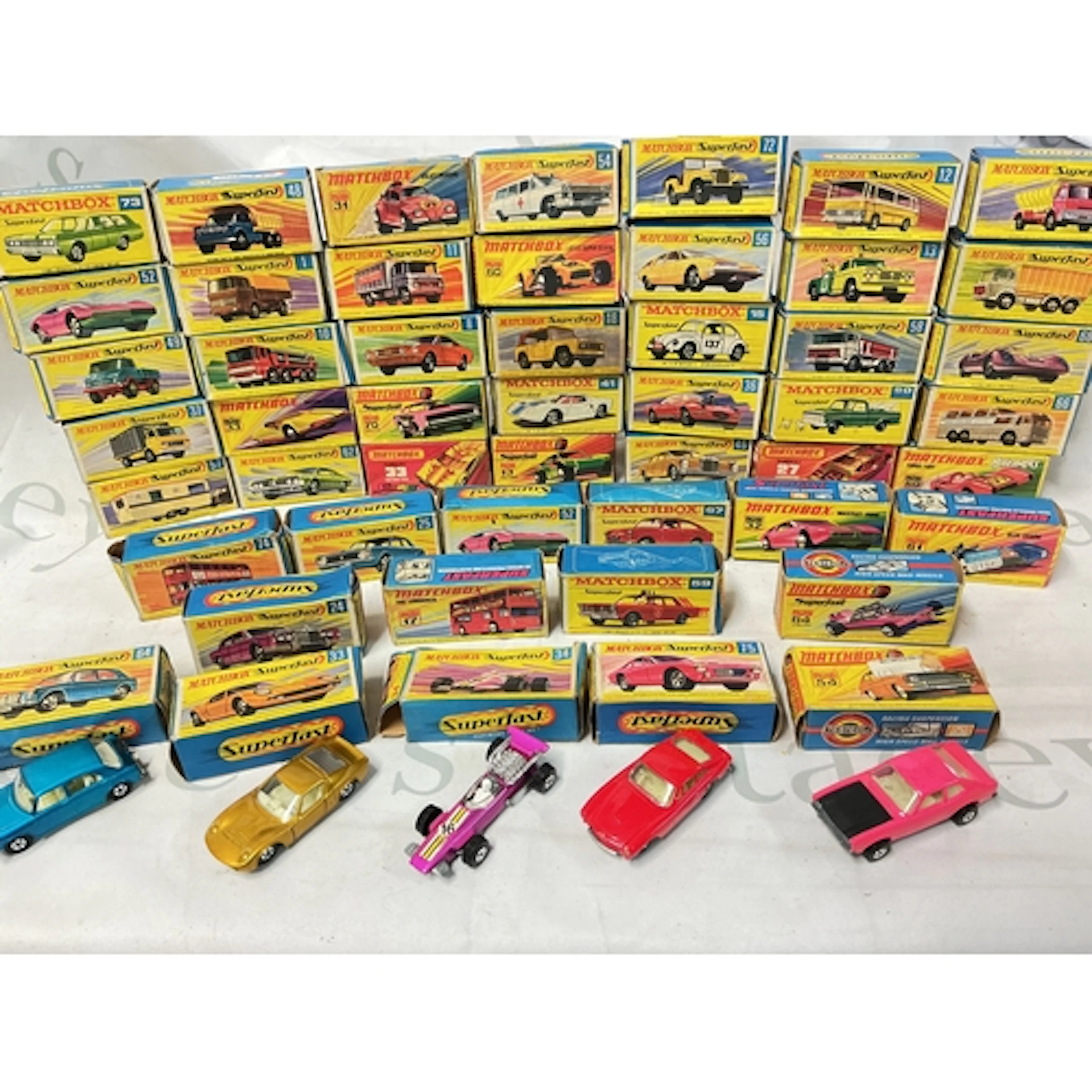 Approximately 79 Boxed Matchbox Superfast Diecast Cars. No R...