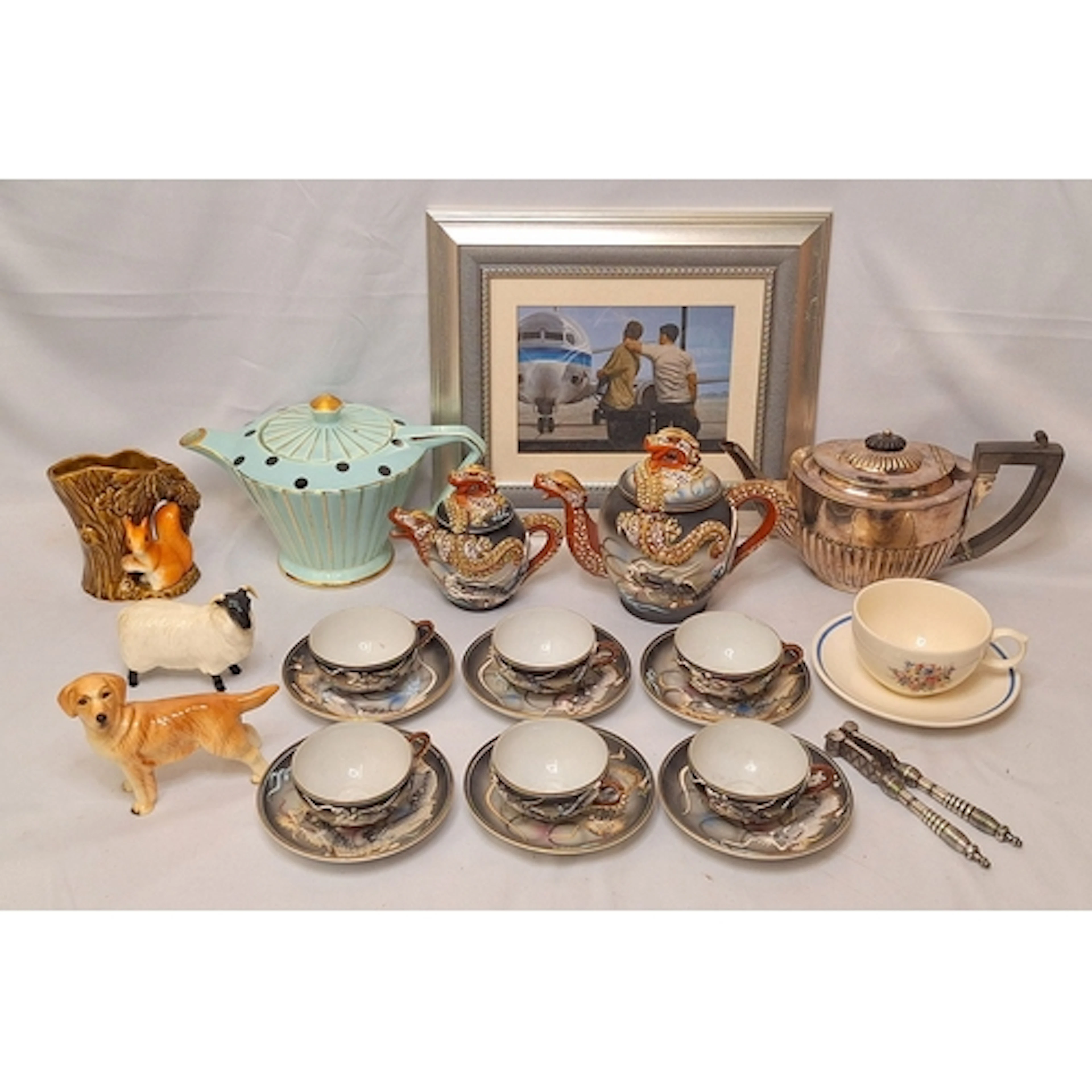Sadler Blue with Black Spots teapot, vintage Japanese tea se...