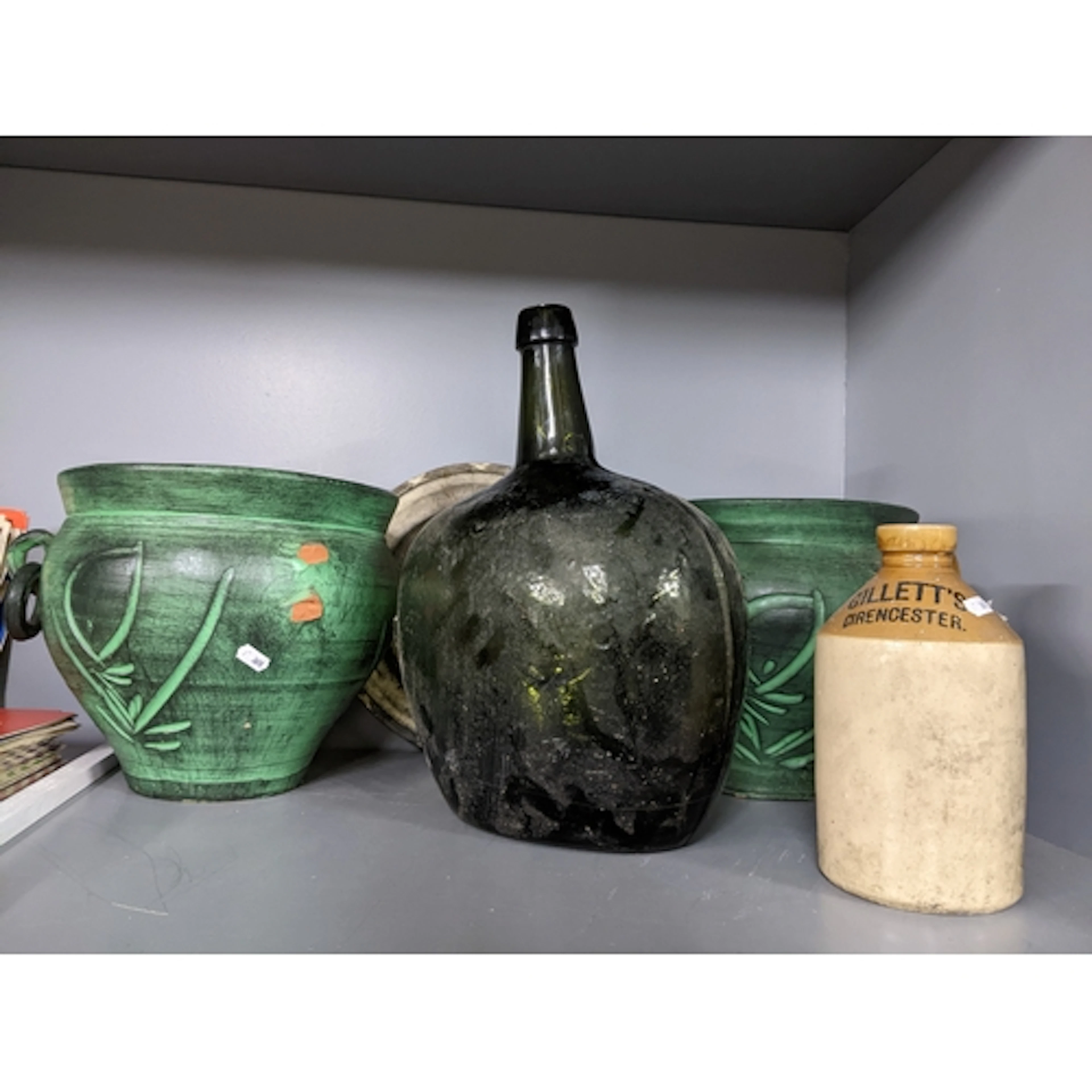 A mixed lot to include a late 19th century large green glass...