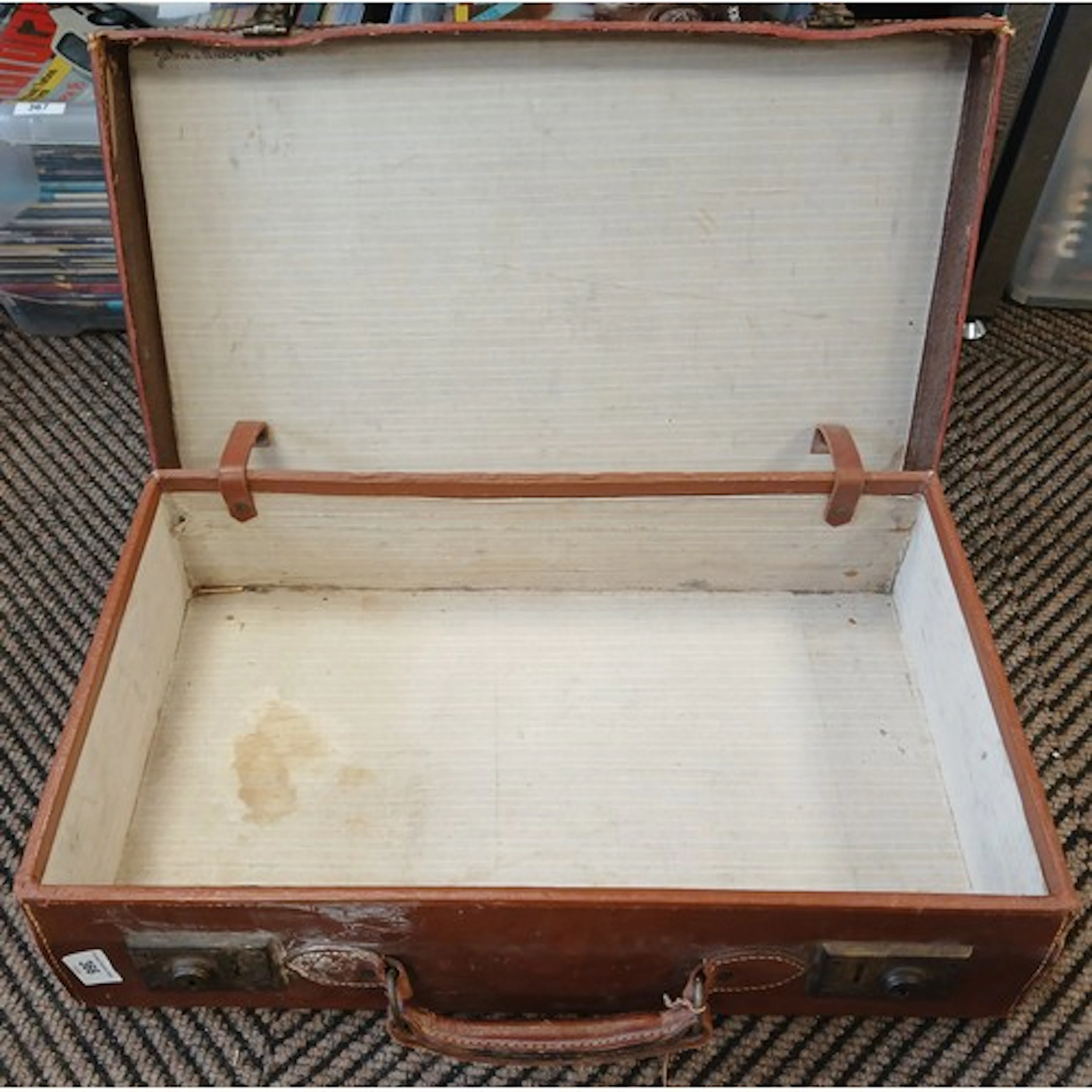 Leather suitcase.