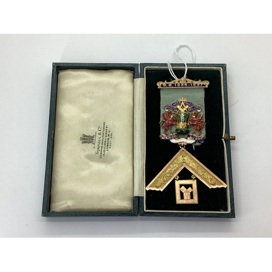 Masonic Interest; Rockingham Lodge 9ct Gold Jewel, set squar...