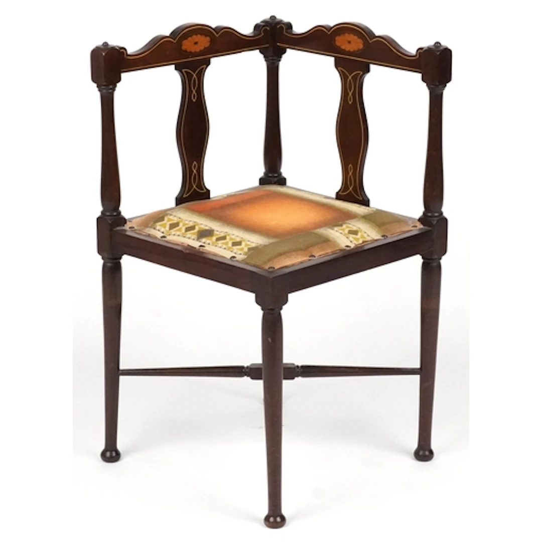 Edwardian mahogany corner chair with satinwood inlay, shaped...